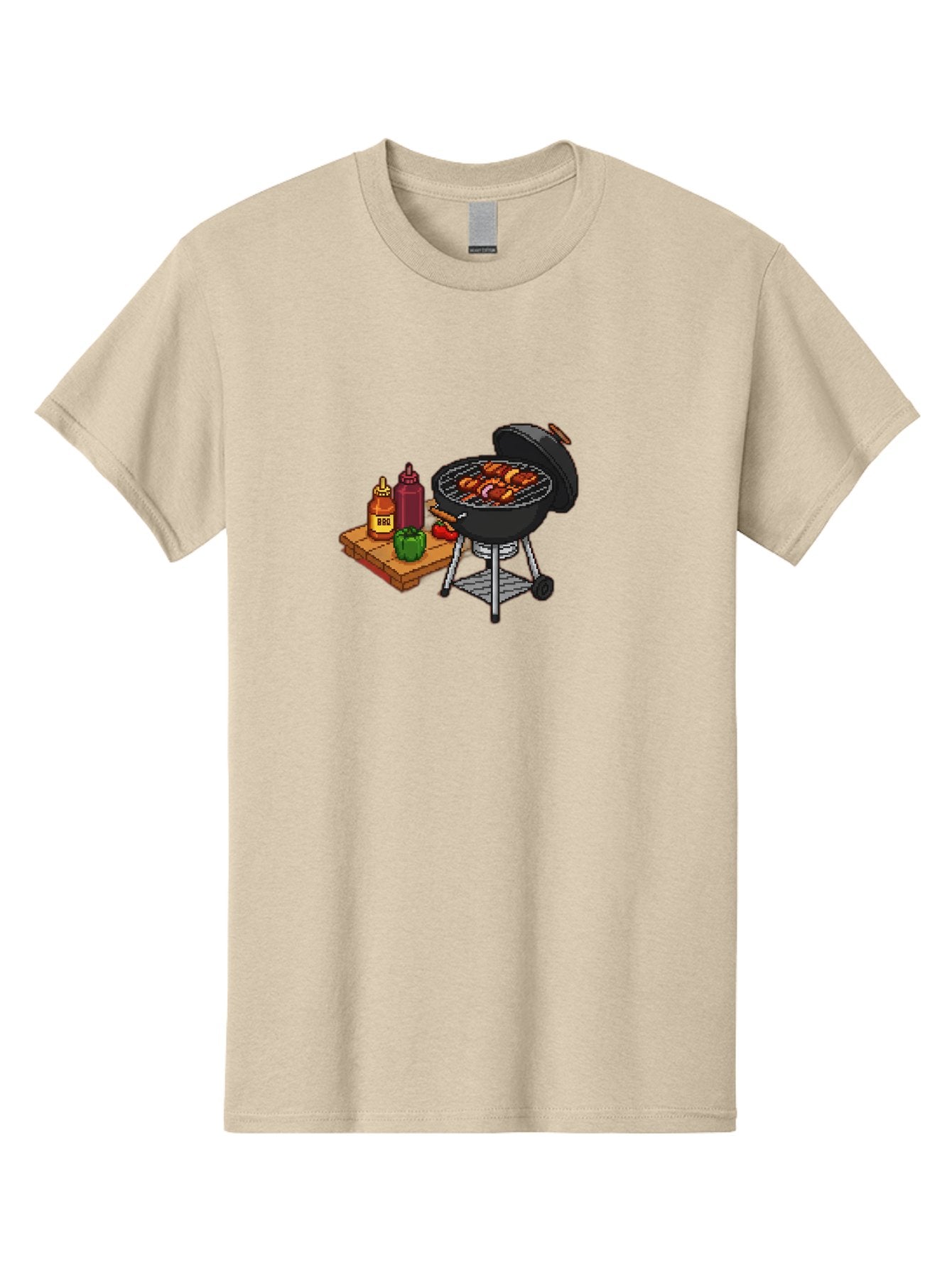 Bbq-Grill-2 Men'S Graphic Tee, 100% Cotton, Comfortable Casual Summer Wear, Machine Washable, Bbq Grill With Sausages, Outdoor Cooking, Grilling, Barbecue Sauce, Condiments, Bell Pepper, Chili Pepper, Grilling Essentials, Barbecue, Bab667 7