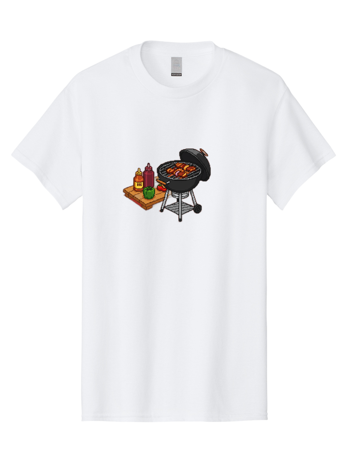 Bbq-Grill-2 Men'S Graphic Tee, 100% Cotton, Comfortable Casual Summer Wear, Machine Washable, Bbq Grill With Sausages, Outdoor Cooking, Grilling, Barbecue Sauce, Condiments, Bell Pepper, Chili Pepper, Grilling Essentials, Barbecue, Bab667