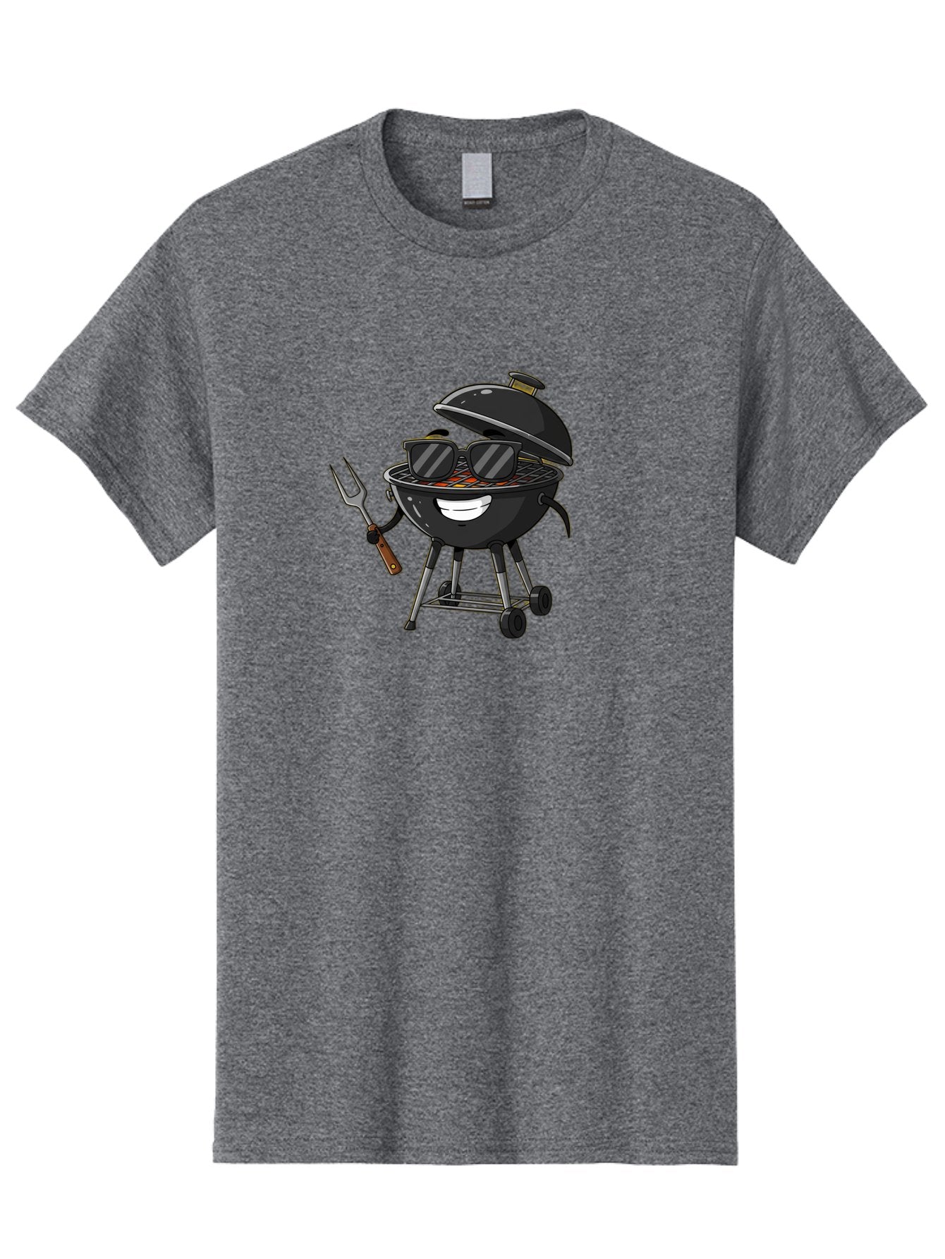 Bbq-Grill-With-Sunglasses Men'S Graphic Tee, 100% Cotton, Comfortable Casual Summer Wear, Machine Washable, Barbecue Grill, Sunglasses On Grill, Fork In Hand, Smiling Grill, Cartoon Character, Bbq Accessories, Outdoor Cooking, Summer Vibes, Bab672 6