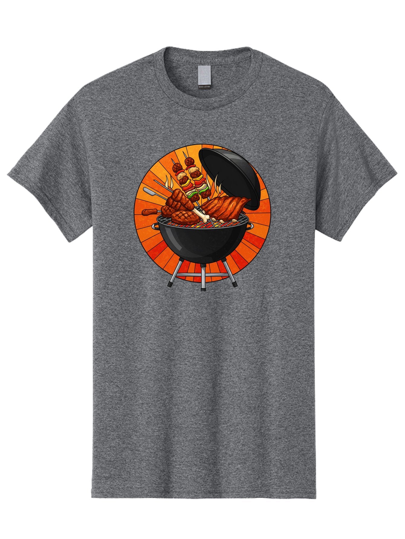 Bbq-Grill Men'S Graphic Tee, 100% Cotton, Comfortable Casual Summer Wear, Machine Washable, Barbecue Grill, Grilled Meat, Skewers, Outdoor Cooking, Summer Food, Barbecue Party, Delicious Food, Grilled Chicken, Barbecue Sauce Bab673