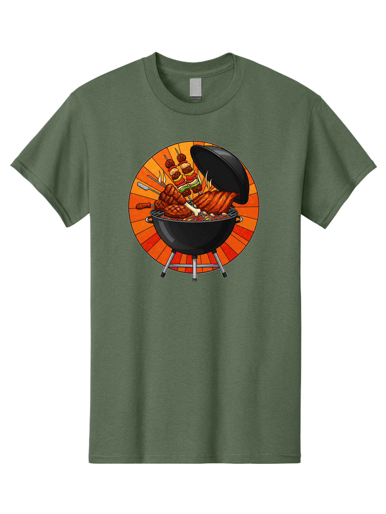 Bbq-Grill Men'S Graphic Tee, 100% Cotton, Comfortable Casual Summer Wear, Machine Washable, Barbecue Grill, Grilled Meat, Skewers, Outdoor Cooking, Summer Food, Barbecue Party, Delicious Food, Grilled Chicken, Barbecue Sauce Bab673