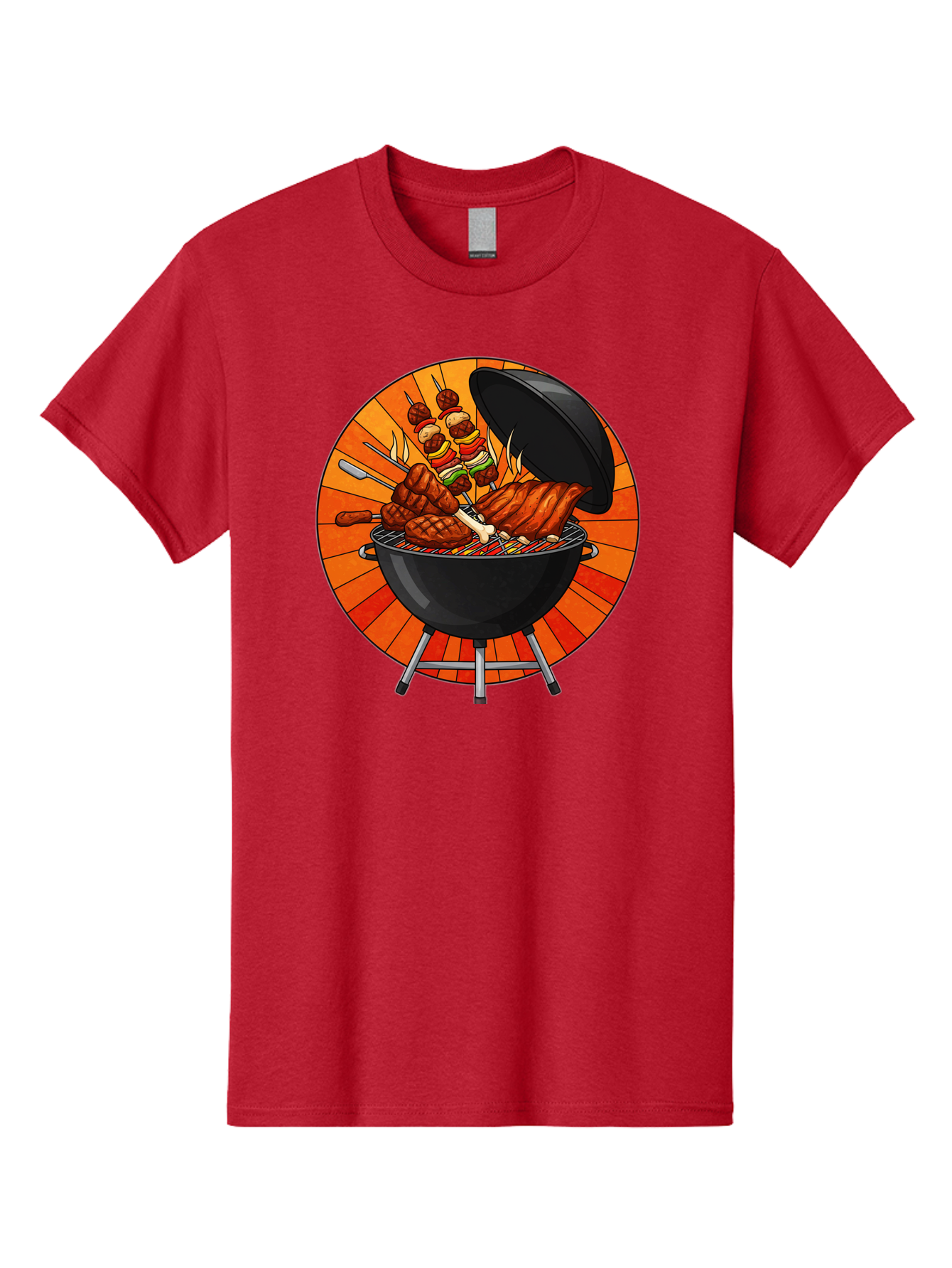 Bbq-Grill Men'S Graphic Tee, 100% Cotton, Comfortable Casual Summer Wear, Machine Washable, Barbecue Grill, Grilled Meat, Skewers, Outdoor Cooking, Summer Food, Barbecue Party, Delicious Food, Grilled Chicken, Barbecue Sauce Bab673