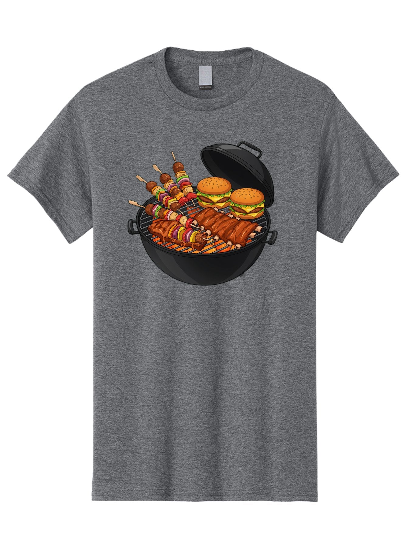 Bbq-Grilling Men'S Graphic Tee, 100% Cotton, Comfortable Casual Summer Wear, Machine Washable, Barbecue Grill, Grilled Food, Skewers, Hamburgers, Barbecue Ribs, Summer Cooking, Outdoor Dining, Grilled Cuisine, Barbecue Party, Savory Delights Bab674 11