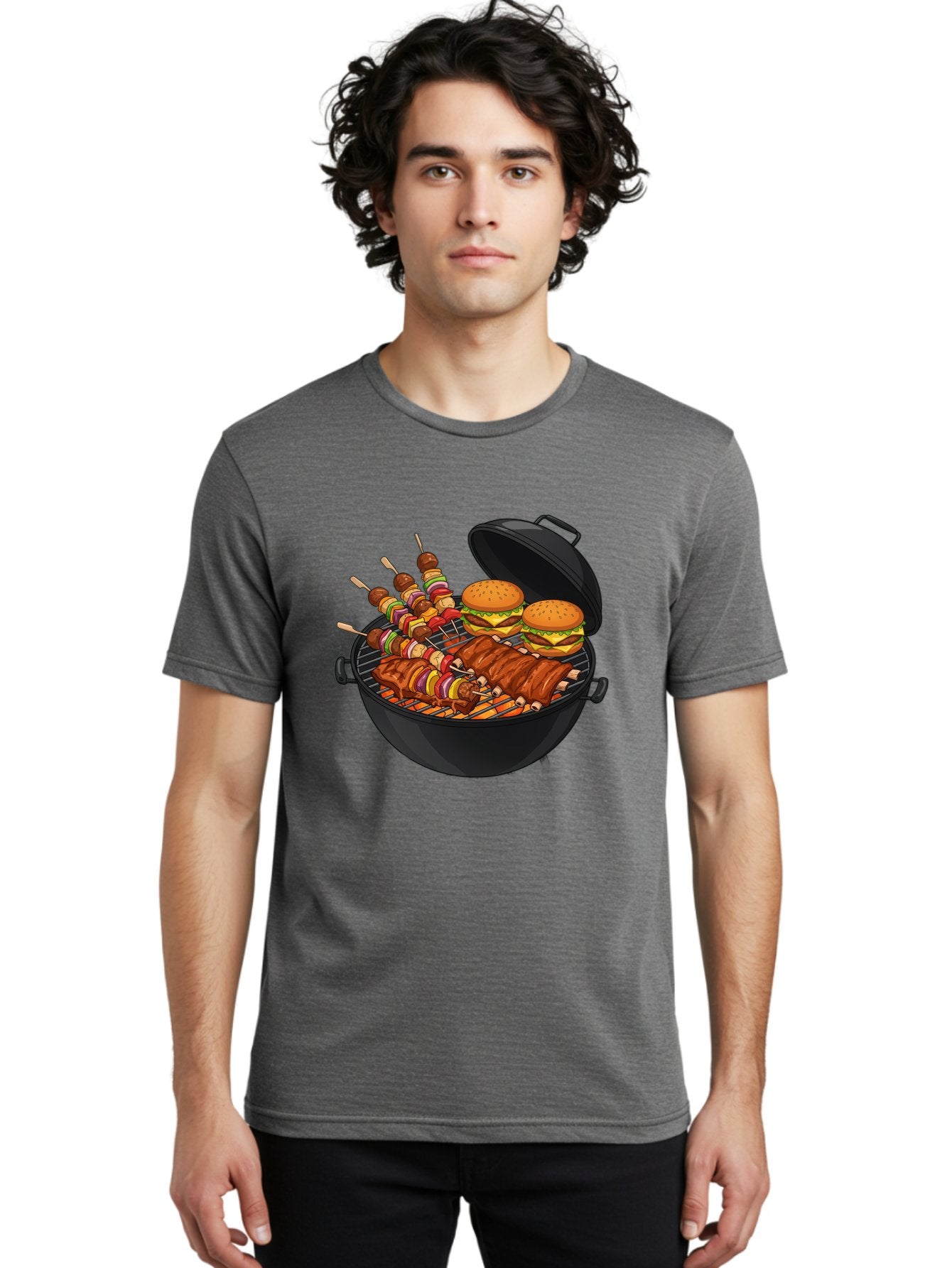 Bbq-Grilling Men'S Graphic Tee, 100% Cotton, Comfortable Casual Summer Wear, Machine Washable, Barbecue Grill, Grilled Food, Skewers, Hamburgers, Barbecue Ribs, Summer Cooking, Outdoor Dining, Grilled Cuisine, Barbecue Party, Savory Delights Bab674 27