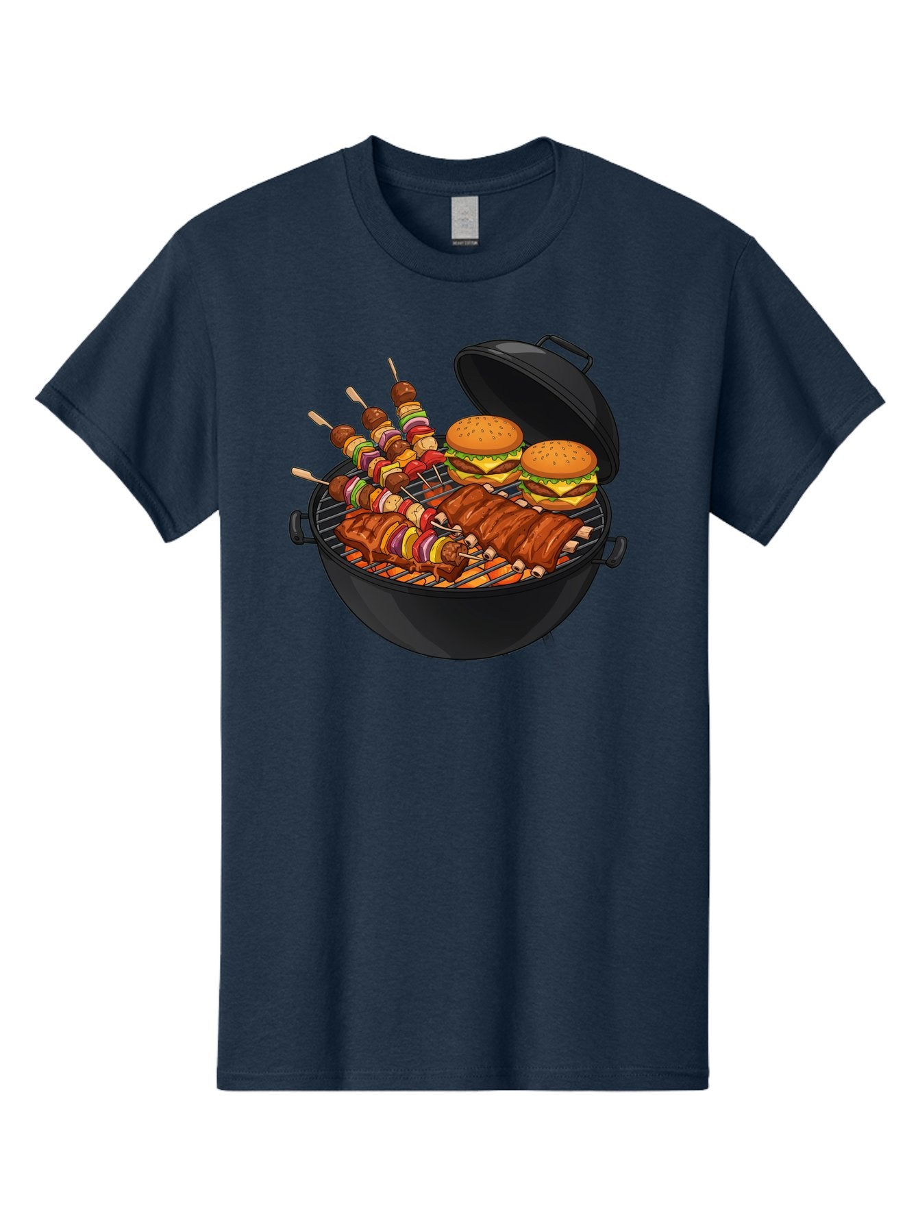 Bbq-Grilling Men'S Graphic Tee, 100% Cotton, Comfortable Casual Summer Wear, Machine Washable, Barbecue Grill, Grilled Food, Skewers, Hamburgers, Barbecue Ribs, Summer Cooking, Outdoor Dining, Grilled Cuisine, Barbecue Party, Savory Delights Bab674 14