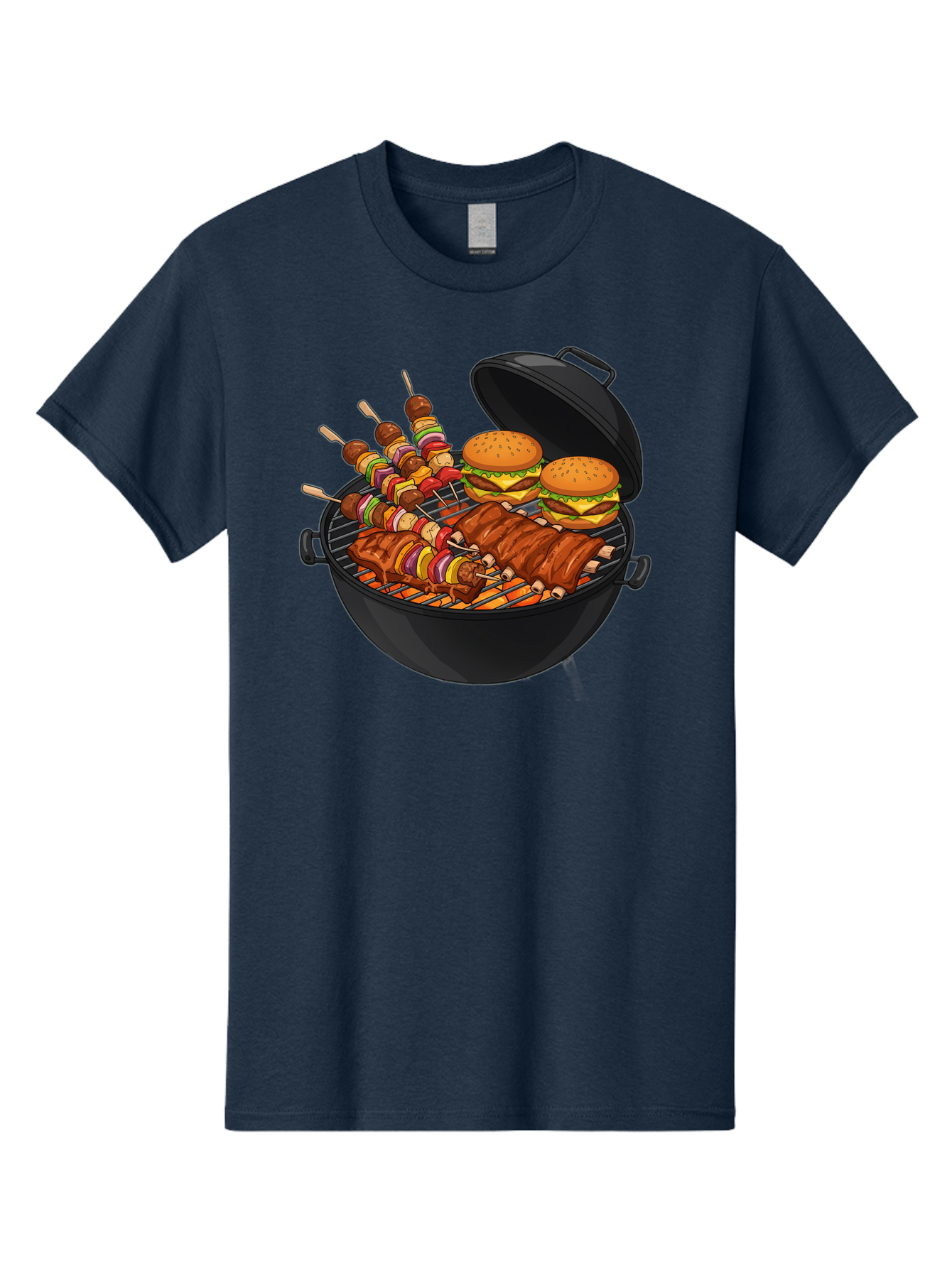 Bbq-Grilling Men'S Graphic Tee, 100% Cotton, Comfortable Casual Summer Wear, Machine Washable, Barbecue Grill, Grilled Food, Skewers, Hamburgers, Barbecue Ribs, Summer Cooking, Outdoor Dining, Grilled Cuisine, Barbecue Party, Savory Delights Bab674