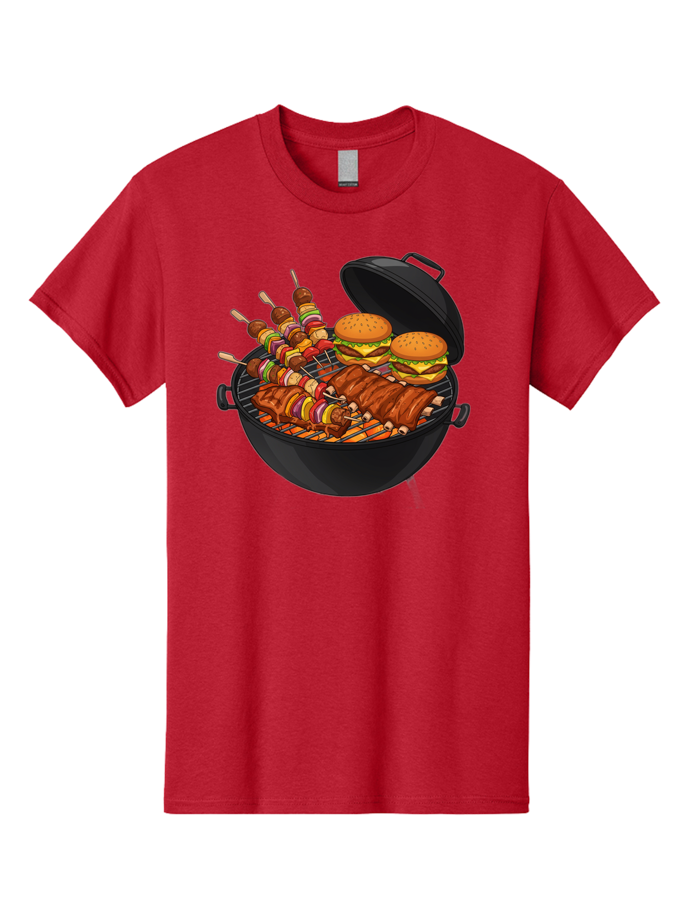 Bbq-Grilling Men'S Graphic Tee, 100% Cotton, Comfortable Casual Summer Wear, Machine Washable, Barbecue Grill, Grilled Food, Skewers, Hamburgers, Barbecue Ribs, Summer Cooking, Outdoor Dining, Grilled Cuisine, Barbecue Party, Savory Delights Bab674