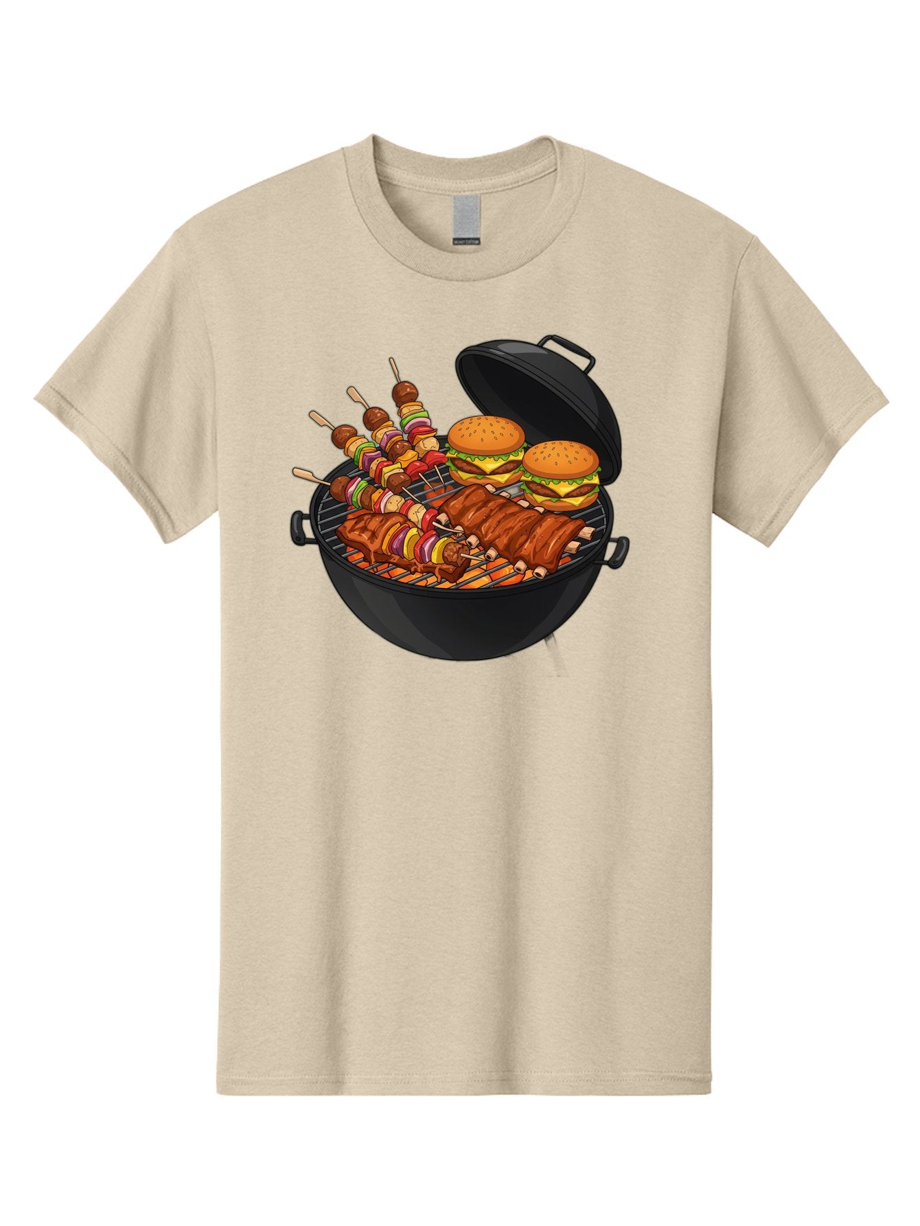 Bbq-Grilling Men'S Graphic Tee, 100% Cotton, Comfortable Casual Summer Wear, Machine Washable, Barbecue Grill, Grilled Food, Skewers, Hamburgers, Barbecue Ribs, Summer Cooking, Outdoor Dining, Grilled Cuisine, Barbecue Party, Savory Delights Bab674