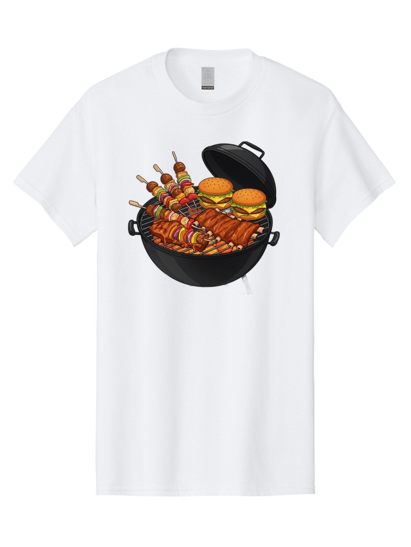 Bbq-Grilling Men'S Graphic Tee, 100% Cotton, Comfortable Casual Summer Wear, Machine Washable, Barbecue Grill, Grilled Food, Skewers, Hamburgers, Barbecue Ribs, Summer Cooking, Outdoor Dining, Grilled Cuisine, Barbecue Party, Savory Delights Bab674