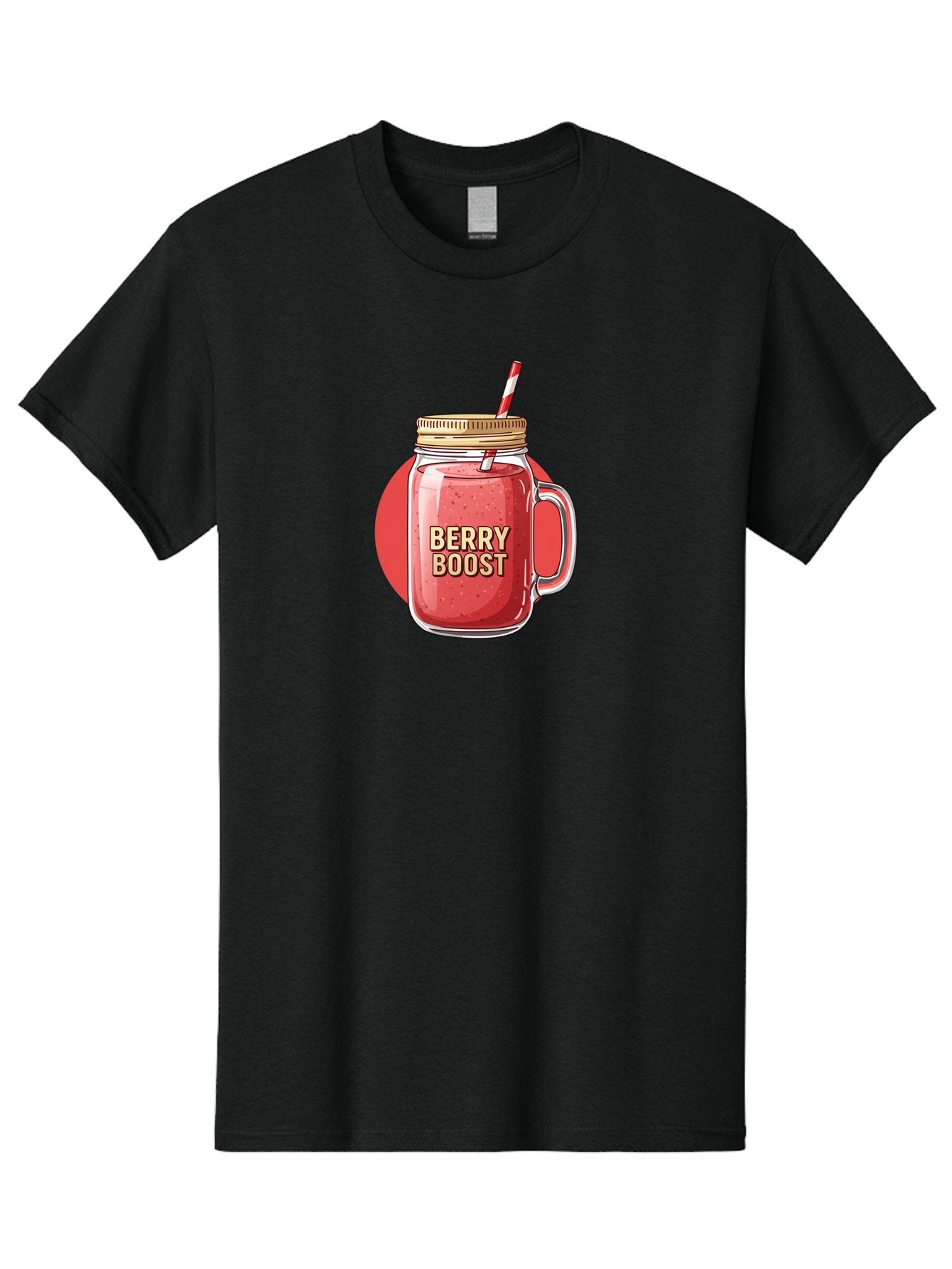 Berry-Boost Men'S Graphic Tee, 100% Cotton, Comfortable Casual Summer Wear, Machine Washable, Berry Smoothie, Blended Drink, Healthy Beverage, Mason Jar, Straw, Refreshing, Fruit Boost, Wellness, Nutrition, Healthy Lifestyle Bab675