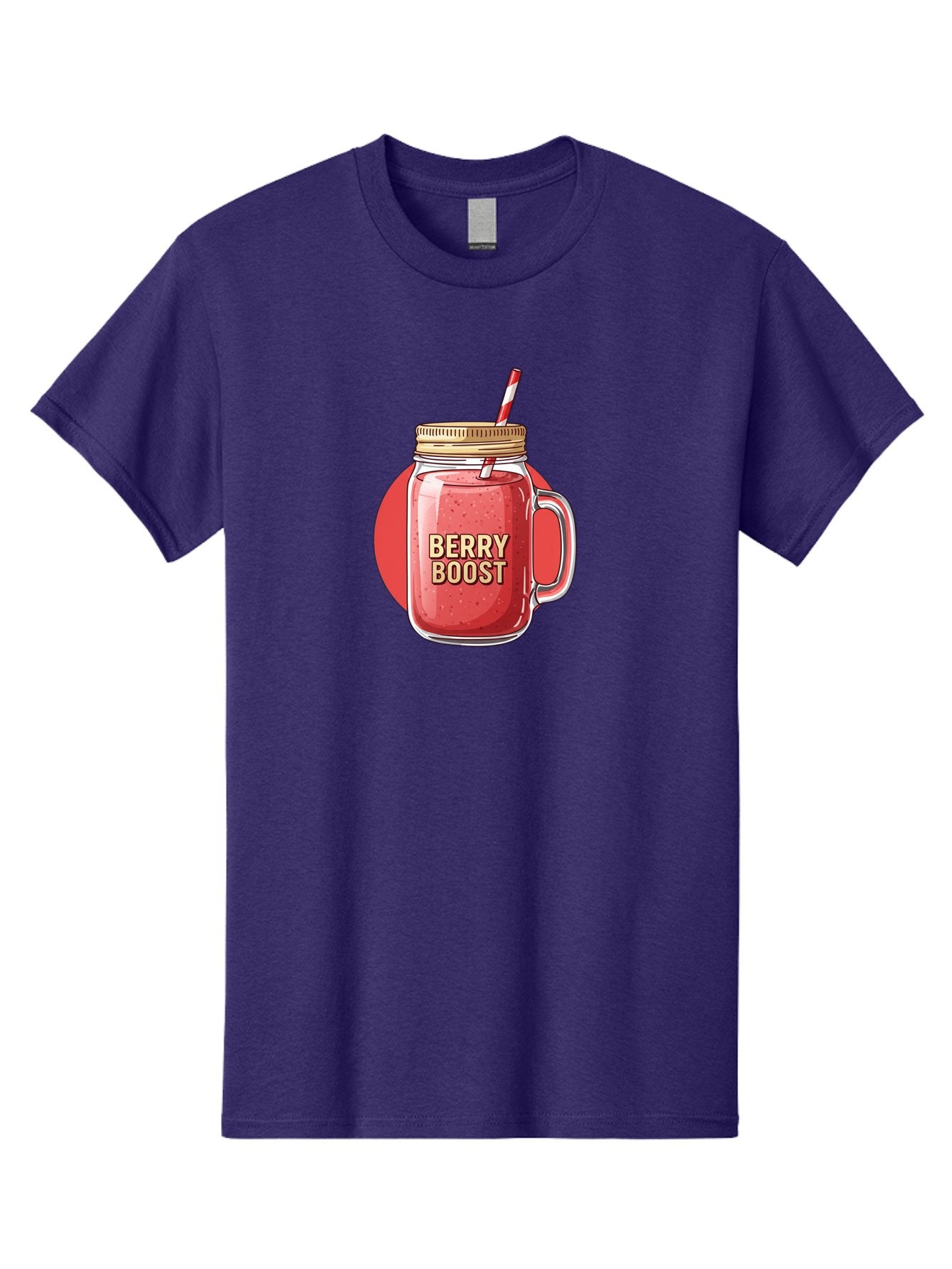 Berry-Boost Men'S Graphic Tee, 100% Cotton, Comfortable Casual Summer Wear, Machine Washable, Berry Smoothie, Blended Drink, Healthy Beverage, Mason Jar, Straw, Refreshing, Fruit Boost, Wellness, Nutrition, Healthy Lifestyle Bab675