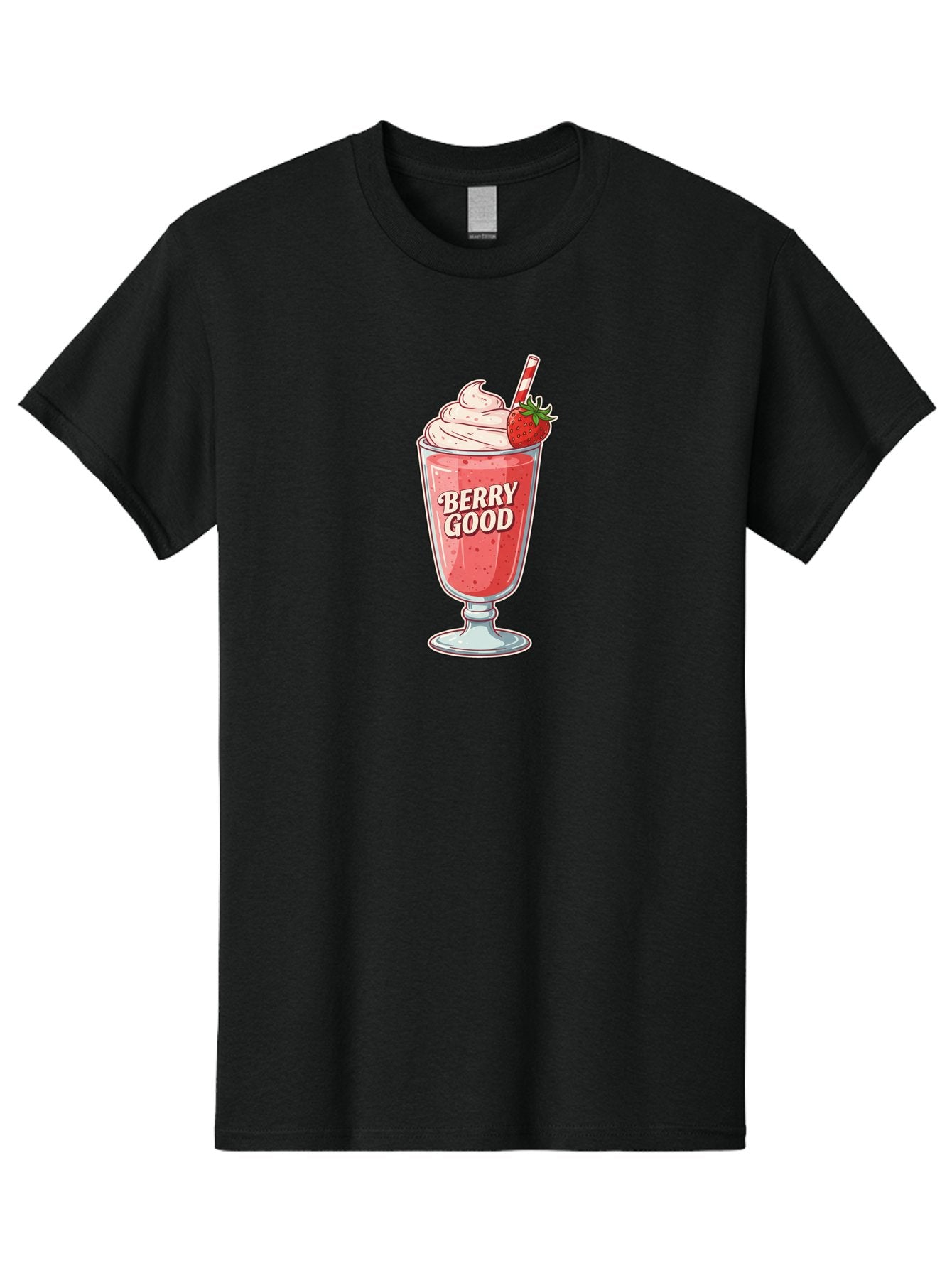 Berry-Good-1 Men'S Graphic Tee, 100% Cotton, Comfortable Casual Summer Wear, Machine Washable, Strawberry Milkshake, Whipped Cream Topping, Red And White Straw, Sweet Treat, Refreshing Drink, Strawberry Flavor, Dessert Illustration, Bab676 10