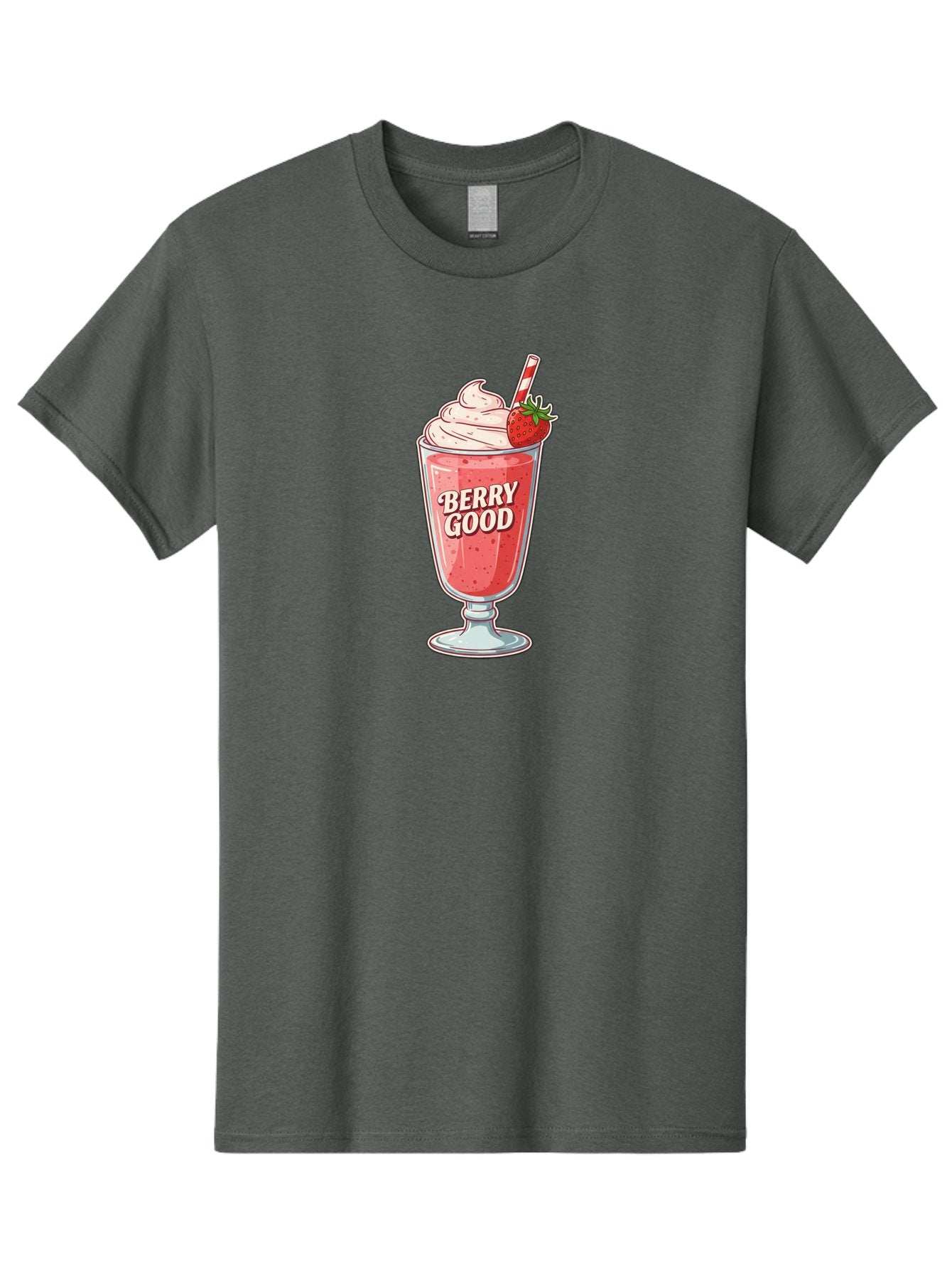 Berry-Good-1 Men'S Graphic Tee, 100% Cotton, Comfortable Casual Summer Wear, Machine Washable, Strawberry Milkshake, Whipped Cream Topping, Red And White Straw, Sweet Treat, Refreshing Drink, Strawberry Flavor, Dessert Illustration, Bab676 13