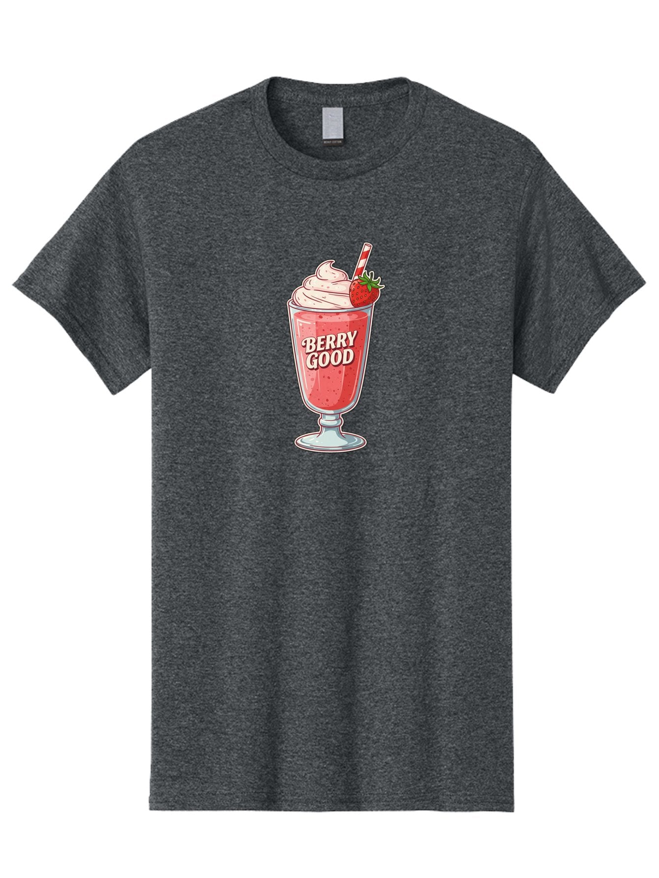 Berry-Good-1 Men'S Graphic Tee, 100% Cotton, Comfortable Casual Summer Wear, Machine Washable, Strawberry Milkshake, Whipped Cream Topping, Red And White Straw, Sweet Treat, Refreshing Drink, Strawberry Flavor, Dessert Illustration, Bab676 4