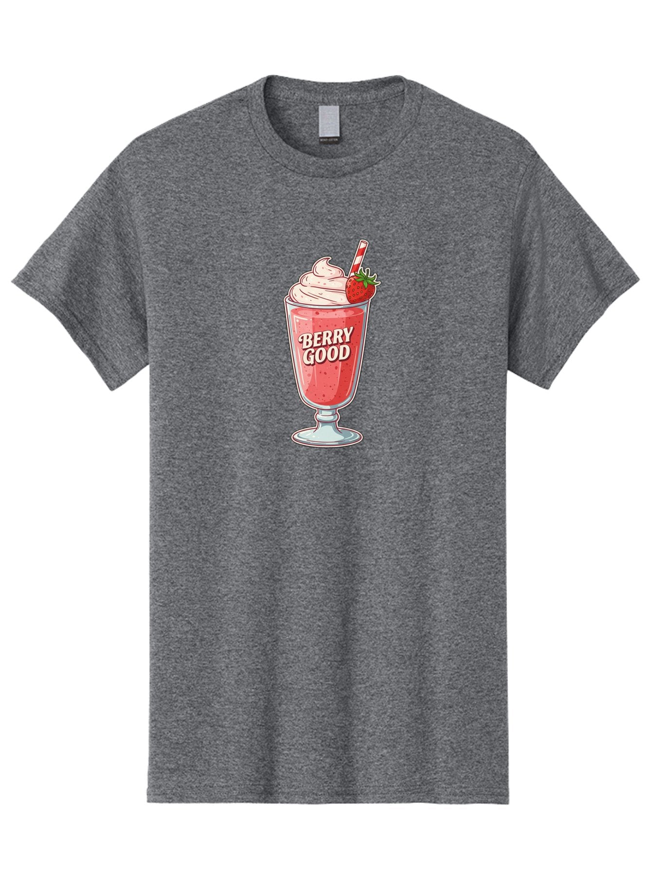 Berry-Good-1 Men'S Graphic Tee, 100% Cotton, Comfortable Casual Summer Wear, Machine Washable, Strawberry Milkshake, Whipped Cream Topping, Red And White Straw, Sweet Treat, Refreshing Drink, Strawberry Flavor, Dessert Illustration, Bab676 8