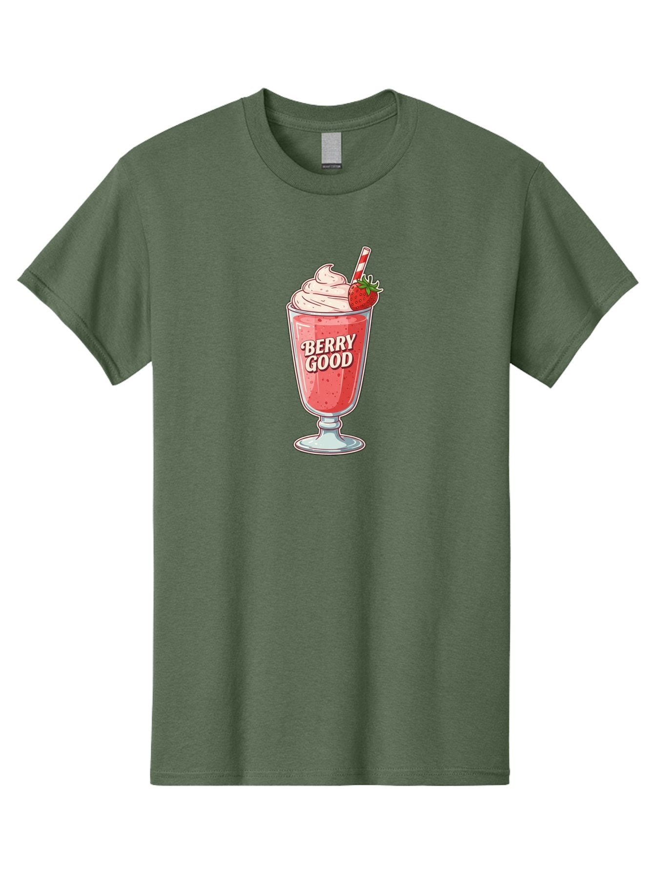 Berry-Good-1 Men'S Graphic Tee, 100% Cotton, Comfortable Casual Summer Wear, Machine Washable, Strawberry Milkshake, Whipped Cream Topping, Red And White Straw, Sweet Treat, Refreshing Drink, Strawberry Flavor, Dessert Illustration, Bab676 9