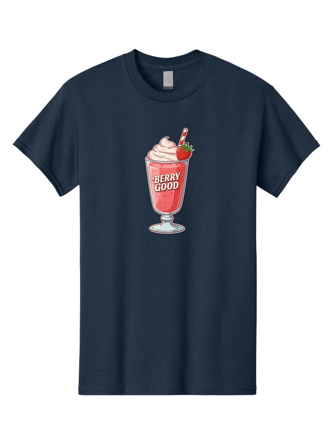 Berry-Good-1 Men'S Graphic Tee, 100% Cotton, Comfortable Casual Summer Wear, Machine Washable, Strawberry Milkshake, Whipped Cream Topping, Red And White Straw, Sweet Treat, Refreshing Drink, Strawberry Flavor, Dessert Illustration, Bab676 6