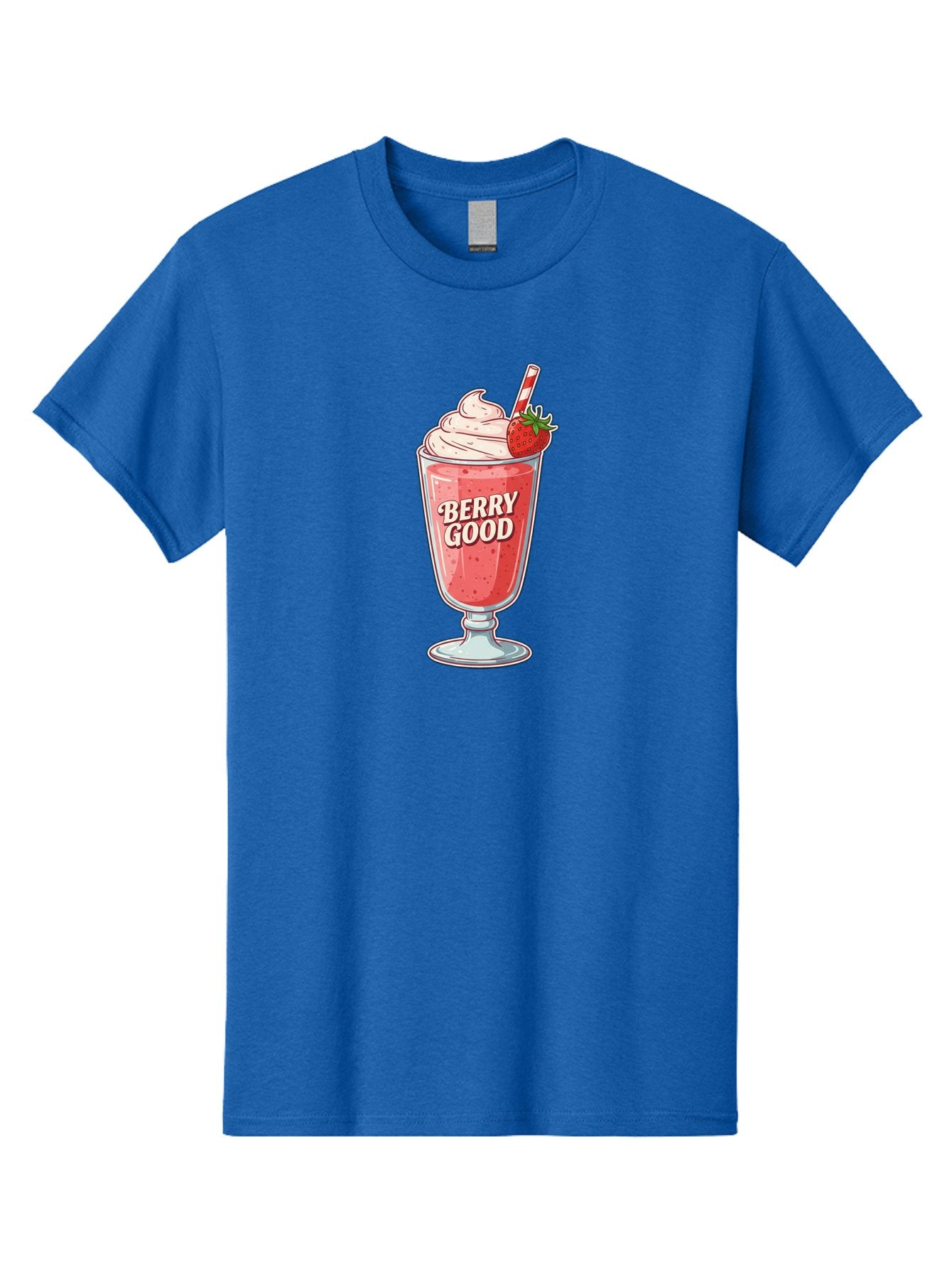 Berry-Good-1 Men'S Graphic Tee, 100% Cotton, Comfortable Casual Summer Wear, Machine Washable, Strawberry Milkshake, Whipped Cream Topping, Red And White Straw, Sweet Treat, Refreshing Drink, Strawberry Flavor, Dessert Illustration, Bab676 14