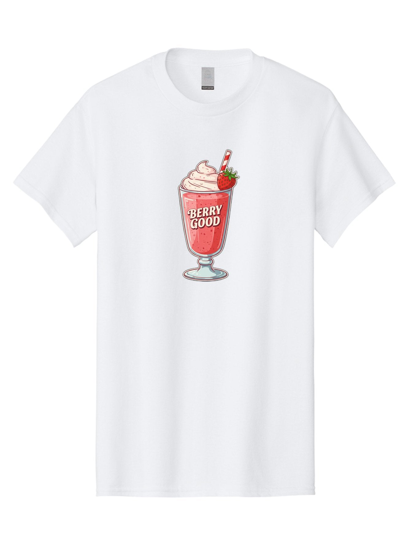 Berry-Good-1 Men'S Graphic Tee, 100% Cotton, Comfortable Casual Summer Wear, Machine Washable, Strawberry Milkshake, Whipped Cream Topping, Red And White Straw, Sweet Treat, Refreshing Drink, Strawberry Flavor, Dessert Illustration, Bab676 7
