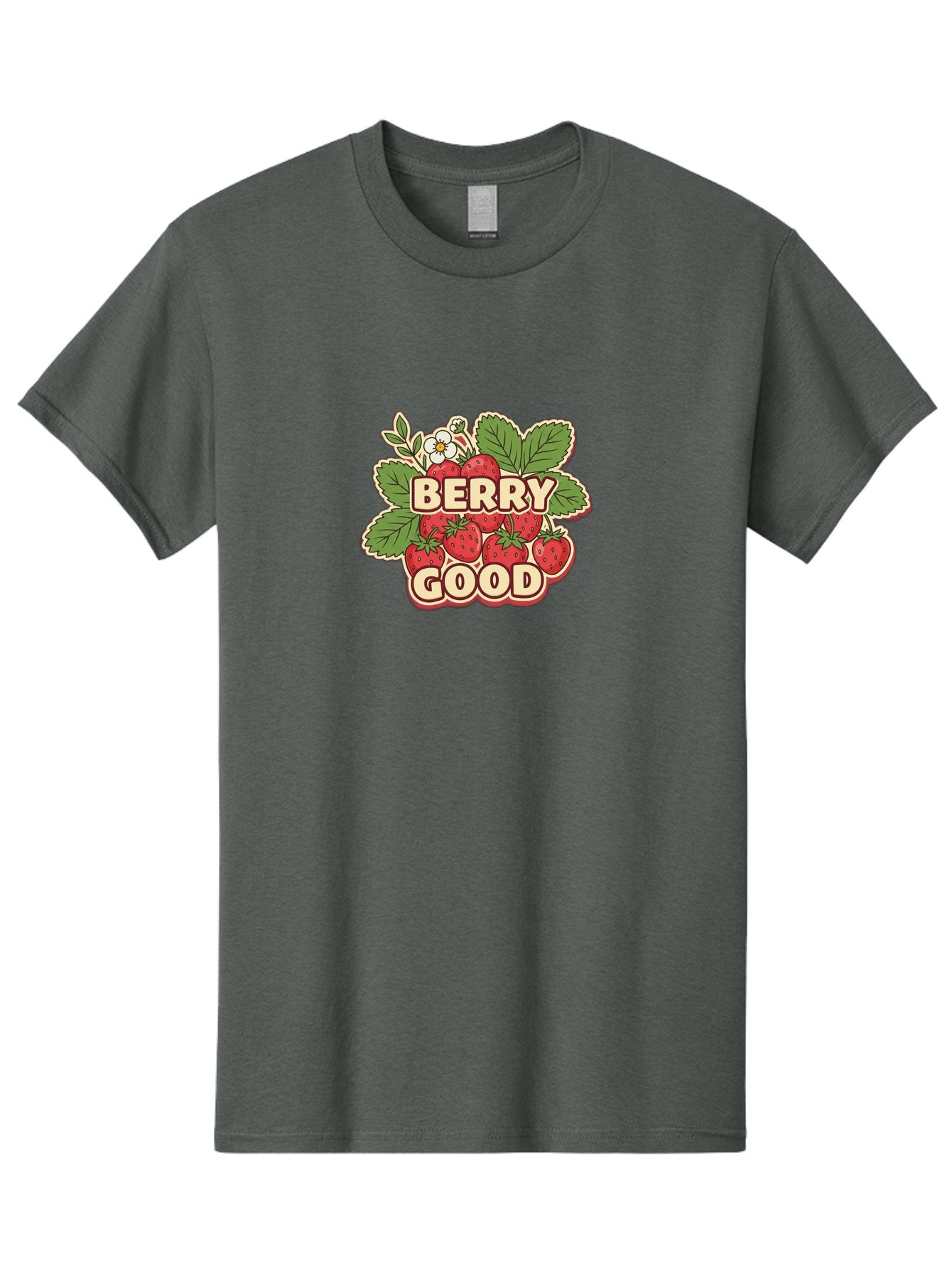 Berry-Good Men'S Graphic Tee, 100% Cotton, Comfortable Casual Summer Wear, Machine Washable, Strawberries, Fresh Fruit, Summer Vibes, Healthy Snack, Sweet Treats, Cartoon Illustration, Green Leaves, White Flowers, Bold Typography, Retro Style Bab677 5