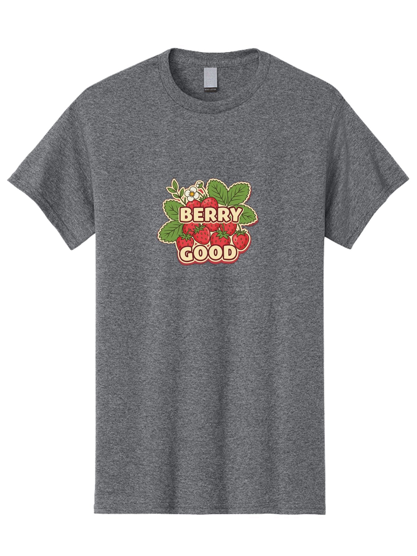 Berry-Good Men'S Graphic Tee, 100% Cotton, Comfortable Casual Summer Wear, Machine Washable, Strawberries, Fresh Fruit, Summer Vibes, Healthy Snack, Sweet Treats, Cartoon Illustration, Green Leaves, White Flowers, Bold Typography, Retro Style Bab677 3