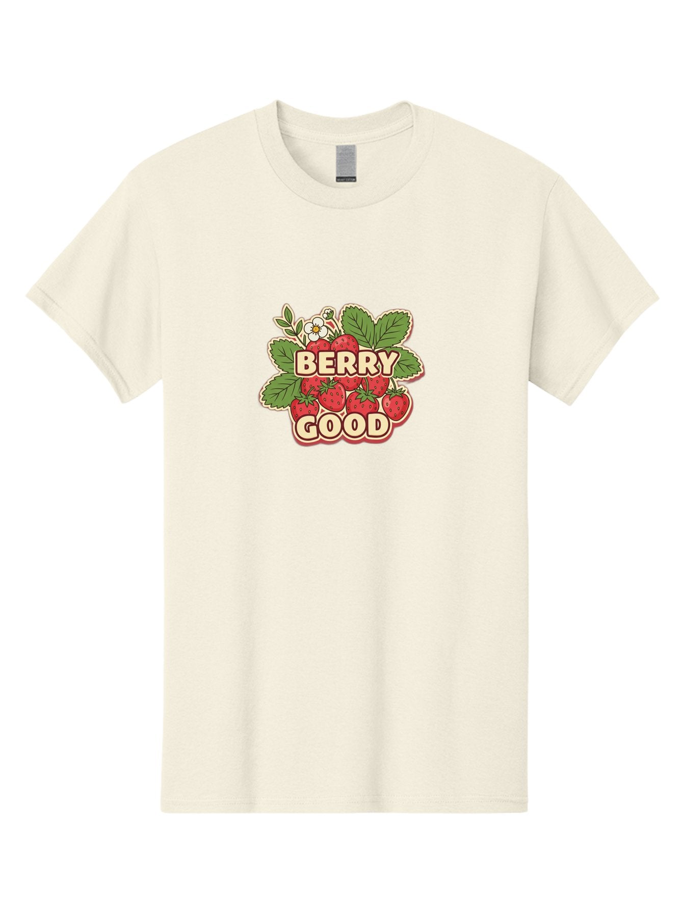 Berry-Good Men'S Graphic Tee, 100% Cotton, Comfortable Casual Summer Wear, Machine Washable, Strawberries, Fresh Fruit, Summer Vibes, Healthy Snack, Sweet Treats, Cartoon Illustration, Green Leaves, White Flowers, Bold Typography, Retro Style Bab677