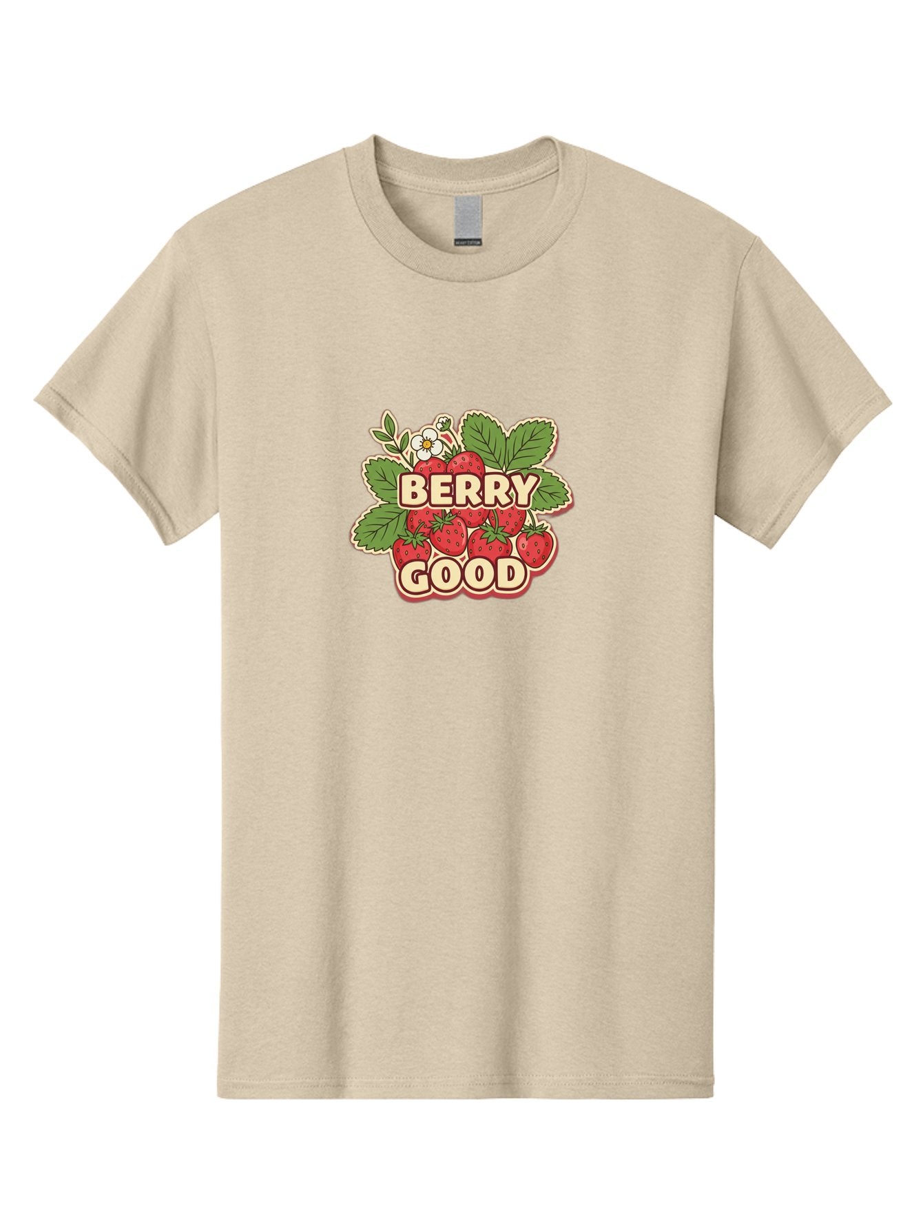 Berry-Good Men'S Graphic Tee, 100% Cotton, Comfortable Casual Summer Wear, Machine Washable, Strawberries, Fresh Fruit, Summer Vibes, Healthy Snack, Sweet Treats, Cartoon Illustration, Green Leaves, White Flowers, Bold Typography, Retro Style Bab677 13
