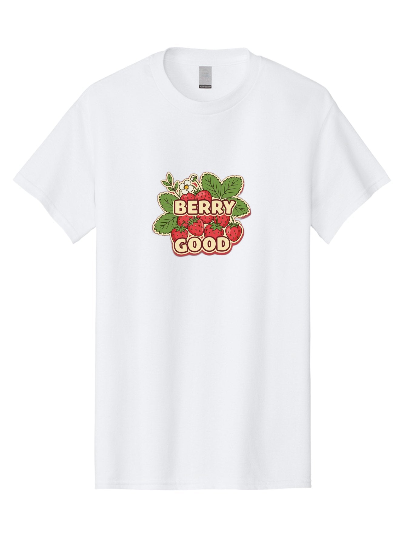 Berry-Good Men'S Graphic Tee, 100% Cotton, Comfortable Casual Summer Wear, Machine Washable, Strawberries, Fresh Fruit, Summer Vibes, Healthy Snack, Sweet Treats, Cartoon Illustration, Green Leaves, White Flowers, Bold Typography, Retro Style Bab677 8