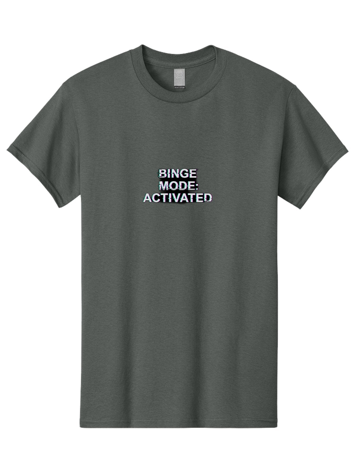 Binge-Mode-Activated-1 Men'S Graphic Tee, 100% Cotton, Comfortable Casual Summer Wear, Machine Washable, Binge Mode, Binge Watching, Activated, Glitch Text, Distorted Font, Grey Text, Pop Culture, Entertainment, Tv Show, Meme Culture, Bab679