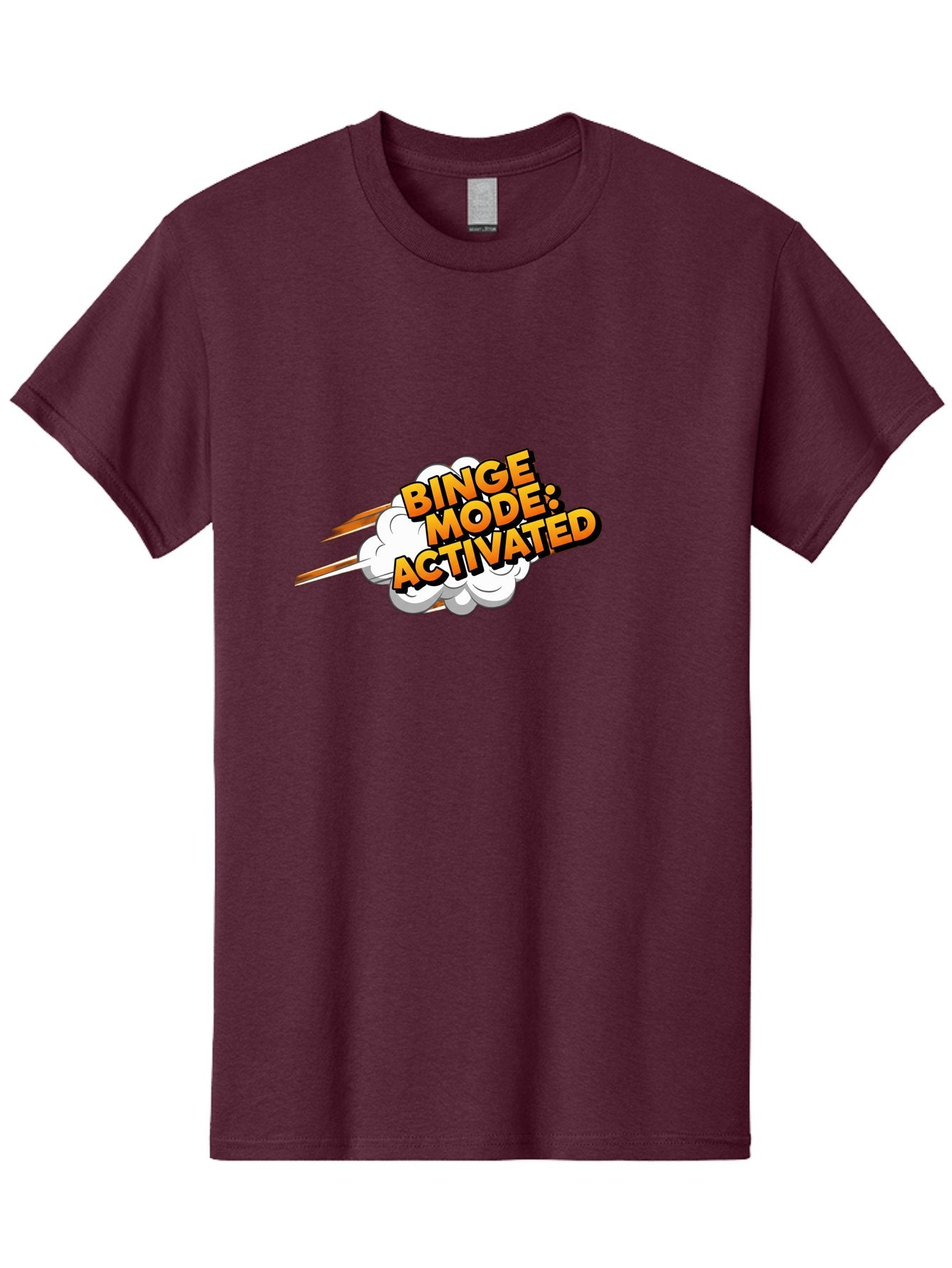 Binge-Mode-Activated-3 Men'S Graphic Tee, 100% Cotton, Comfortable Casual Summer Wear, Machine Washable, Binge Mode: Activated, Comic Book Style, Cartoon Text, Orange Font, Dynamic Motion, White Cloud, Humorous Phrase, Entertainment Mode, Bab681 10