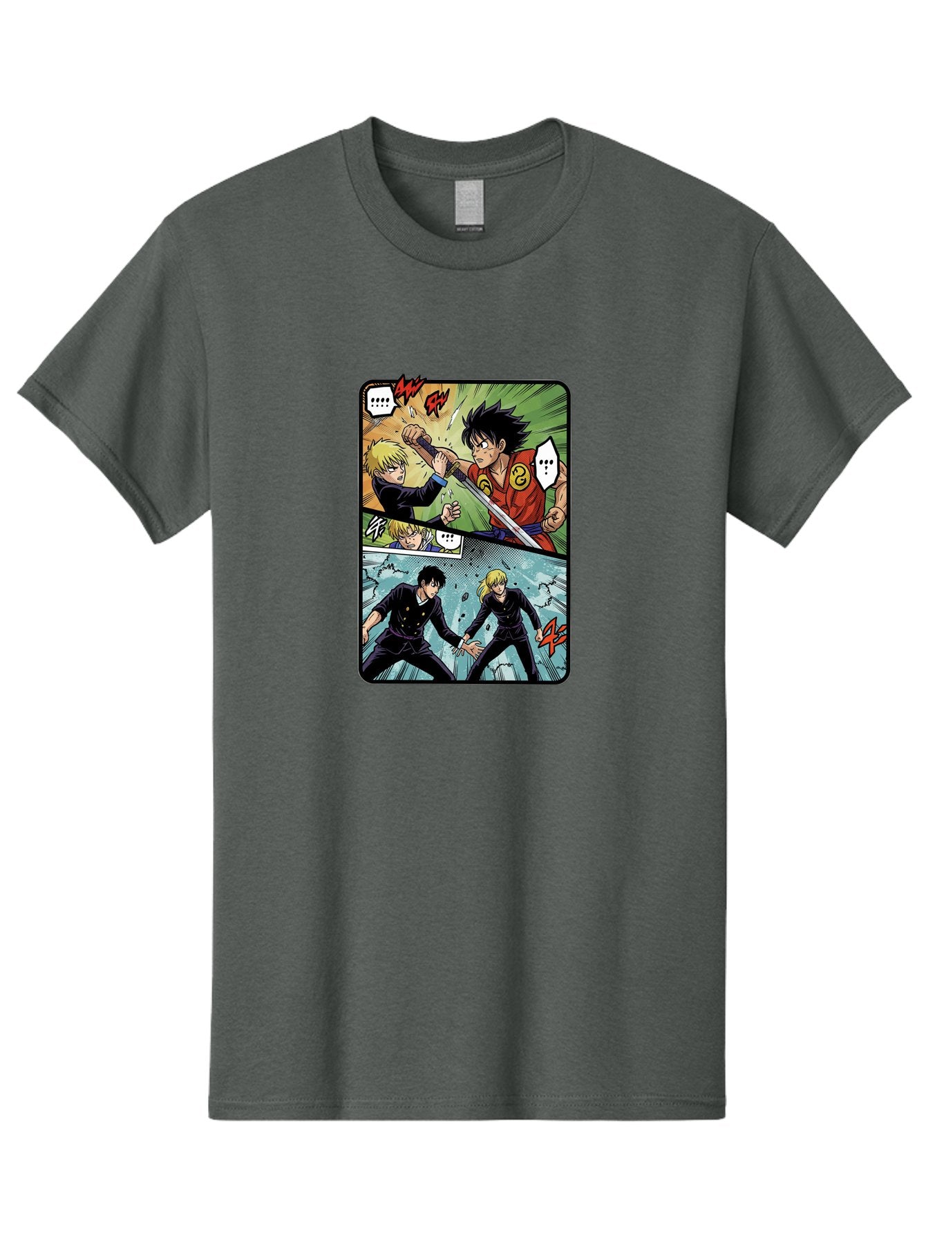 Black-And-Blonde-Anime-Boys-Fighting Men'S Graphic Tee, 100% Cotton, Comfortable Casual Summer Wear, Machine Washable, Anime Comic Strip, Action Scene, Asta And Licht Fight, Dramatic Poses, Dynamic Movement, Intense Battle, Manga Style, Bab683 14