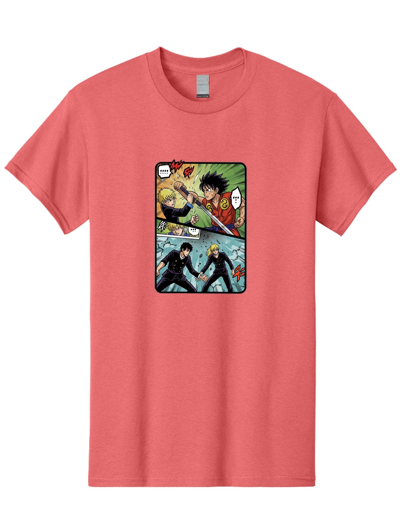 Black-And-Blonde-Anime-Boys-Fighting Men'S Graphic Tee, 100% Cotton, Comfortable Casual Summer Wear, Machine Washable, Anime Comic Strip, Action Scene, Asta And Licht Fight, Dramatic Poses, Dynamic Movement, Intense Battle, Manga Style, Bab683 3