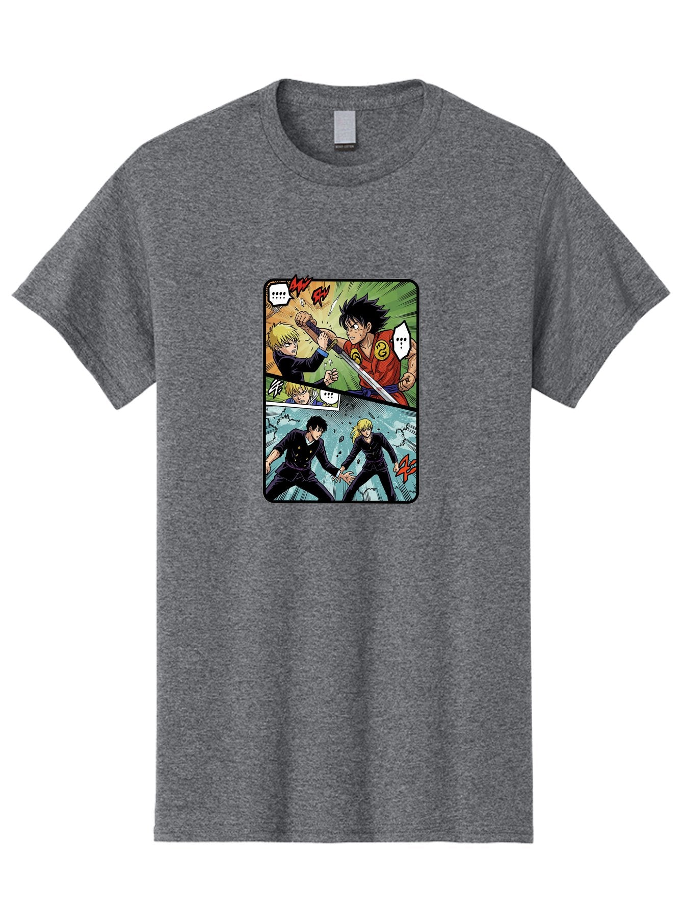 Black-And-Blonde-Anime-Boys-Fighting Men'S Graphic Tee, 100% Cotton, Comfortable Casual Summer Wear, Machine Washable, Anime Comic Strip, Action Scene, Asta And Licht Fight, Dramatic Poses, Dynamic Movement, Intense Battle, Manga Style, Bab683 6