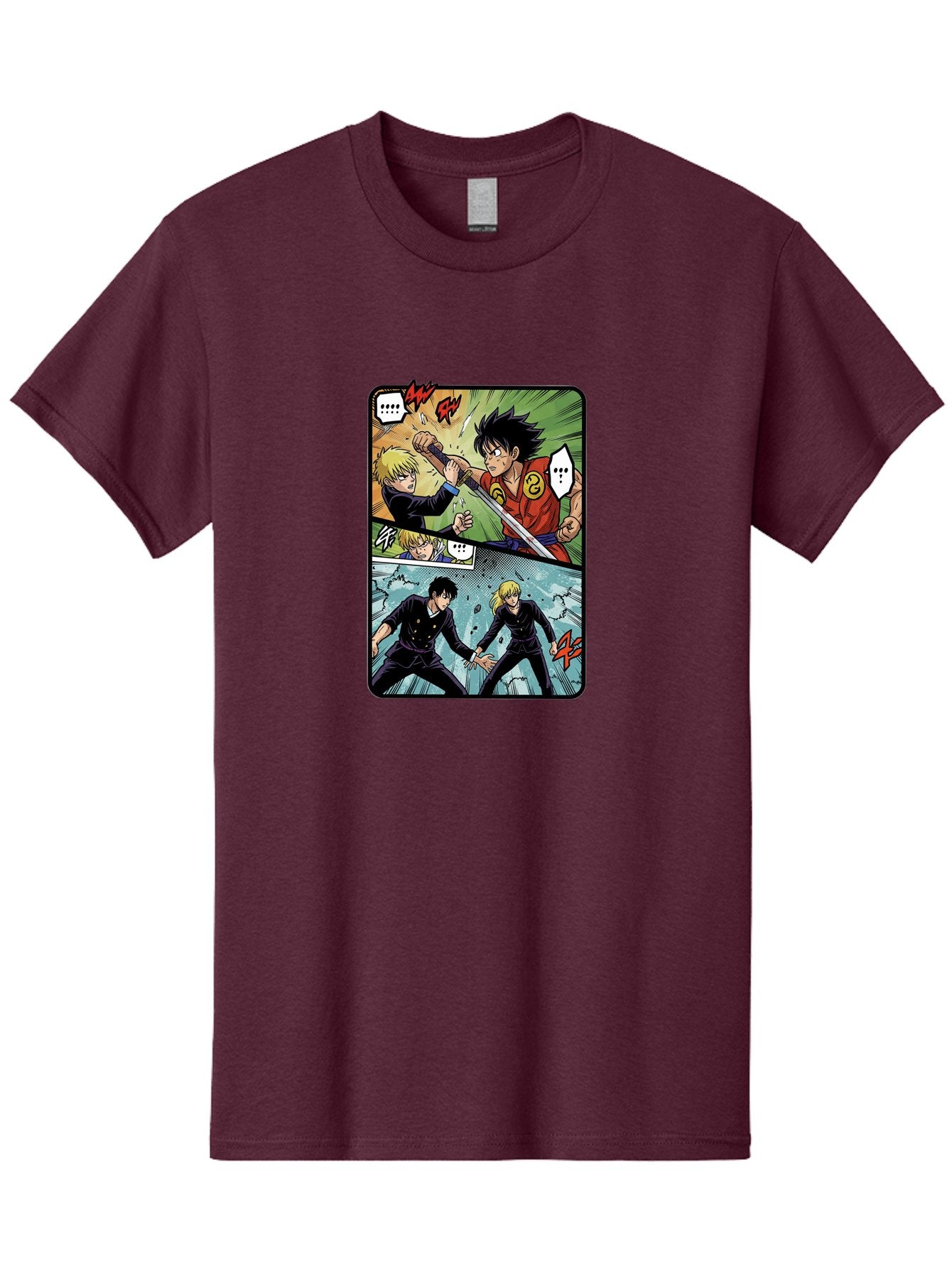 Black-And-Blonde-Anime-Boys-Fighting Men'S Graphic Tee, 100% Cotton, Comfortable Casual Summer Wear, Machine Washable, Anime Comic Strip, Action Scene, Asta And Licht Fight, Dramatic Poses, Dynamic Movement, Intense Battle, Manga Style, Bab683 8