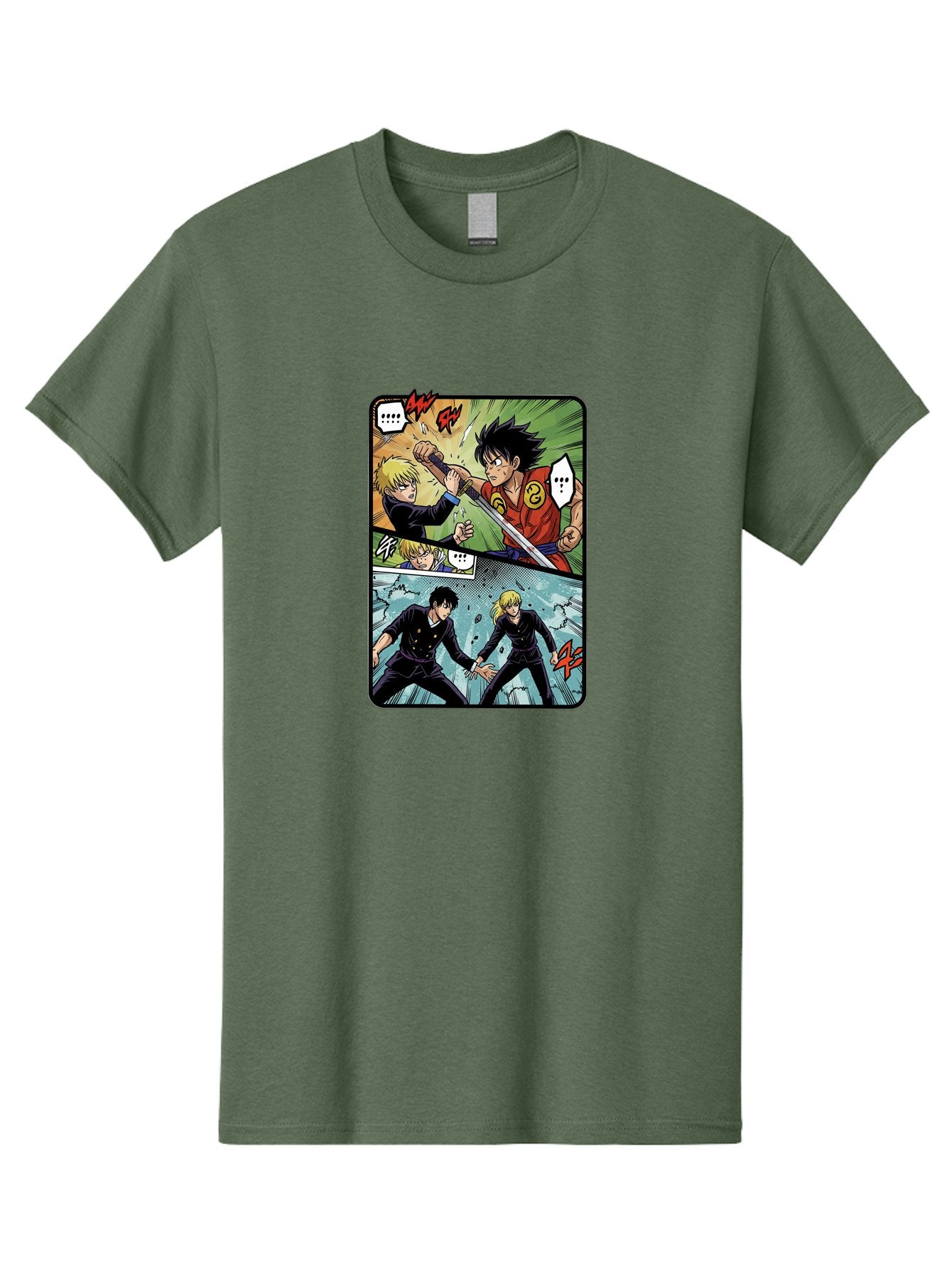 Black-And-Blonde-Anime-Boys-Fighting Men'S Graphic Tee, 100% Cotton, Comfortable Casual Summer Wear, Machine Washable, Anime Comic Strip, Action Scene, Asta And Licht Fight, Dramatic Poses, Dynamic Movement, Intense Battle, Manga Style, Bab683 11