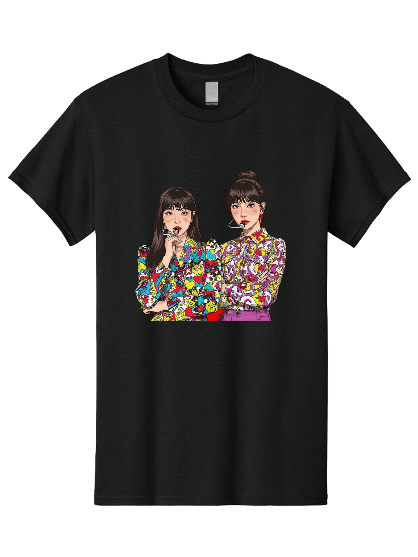 Blackpink Men'S Graphic Tee, 100% Cotton, Comfortable Casual Summer Wear, Machine Washable, K-Pop Performers, Musical Artists, Trendy Fashion, Vibrant Colors, Confident Pose, Pop Art Style, Bold Hairstyles, Red Lipstick, Cartoon Illustration, Bab685 13