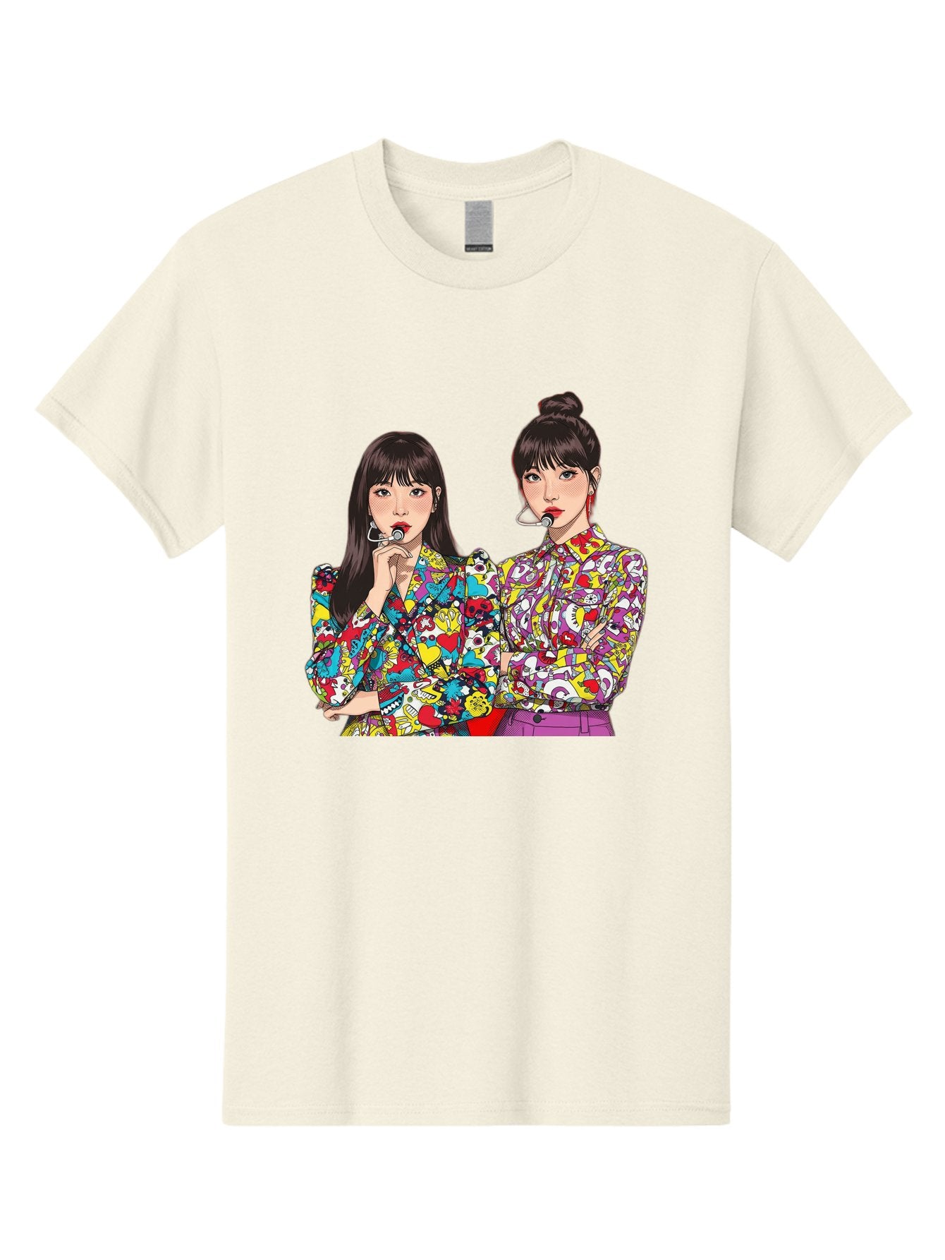 Blackpink Men'S Graphic Tee, 100% Cotton, Comfortable Casual Summer Wear, Machine Washable, K-Pop Performers, Musical Artists, Trendy Fashion, Vibrant Colors, Confident Pose, Pop Art Style, Bold Hairstyles, Red Lipstick, Cartoon Illustration, Bab685 5