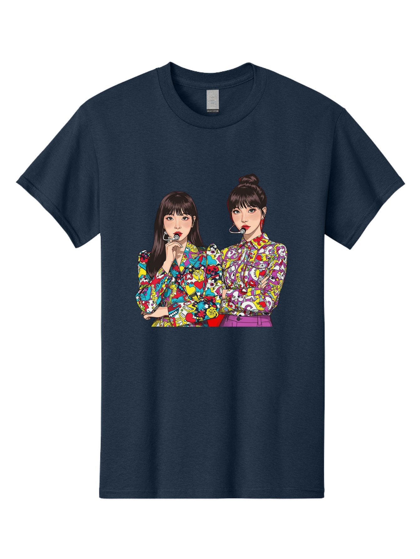 Blackpink Men'S Graphic Tee, 100% Cotton, Comfortable Casual Summer Wear, Machine Washable, K-Pop Performers, Musical Artists, Trendy Fashion, Vibrant Colors, Confident Pose, Pop Art Style, Bold Hairstyles, Red Lipstick, Cartoon Illustration, Bab685 4