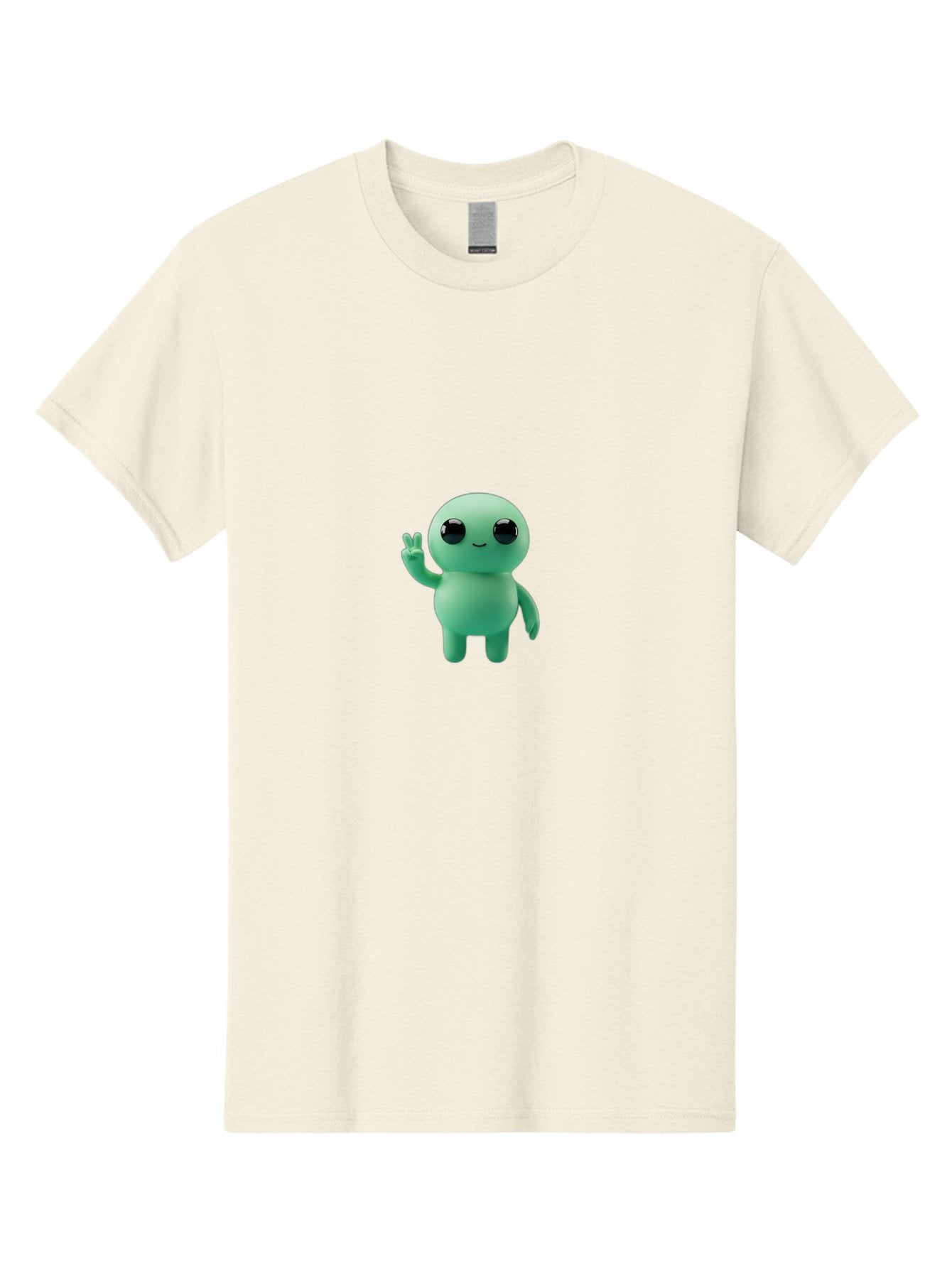 Blue-Character Men'S Graphic Tee, 100% Cotton, Comfortable Casual Summer Wear, Machine Washable, Cartoon Character, Cute Creature, Peace Sign, Friendly Gesture, Smiling Face, Simple Design, 3D Rendering, Digital Art, Kawaii Character, Bab687 11