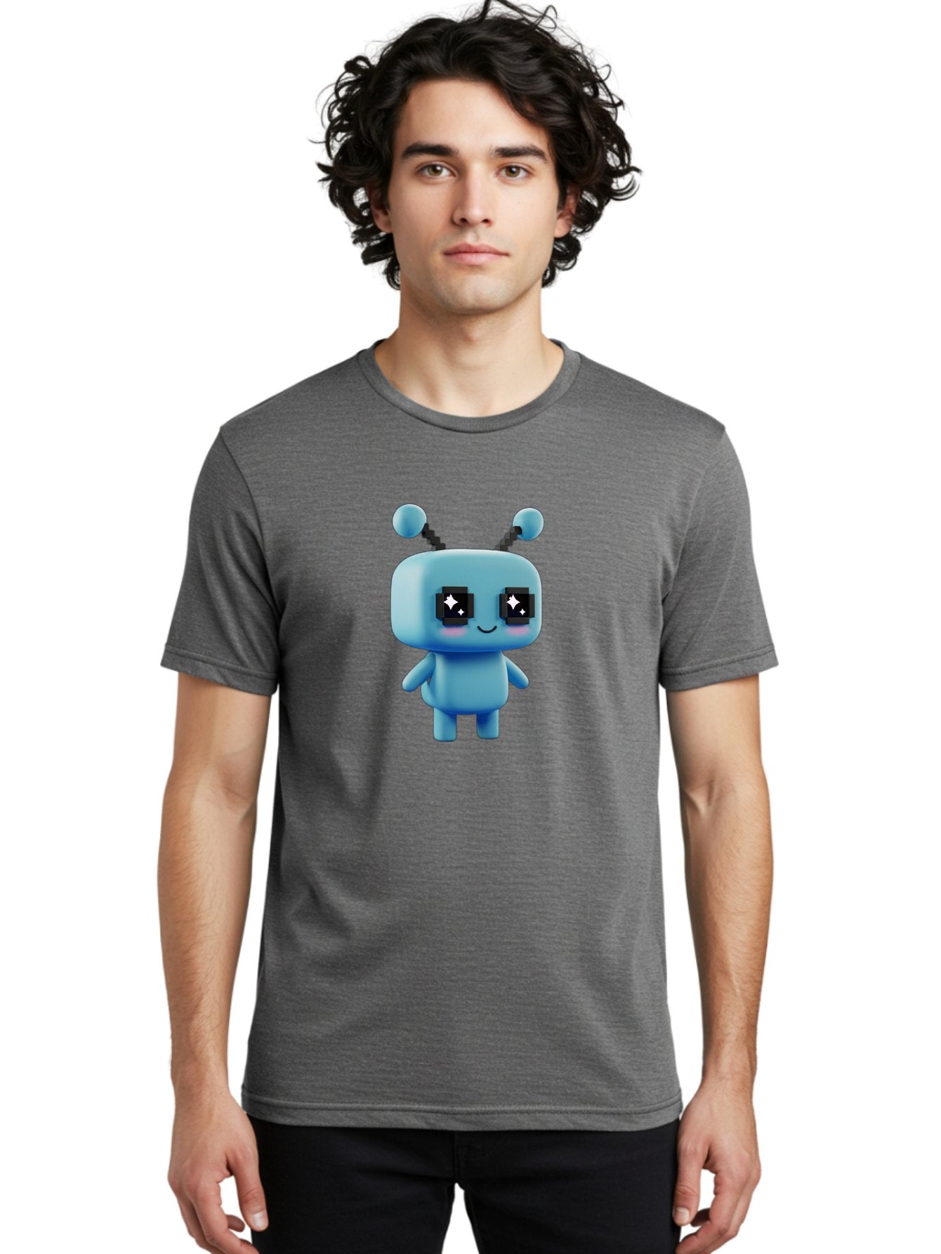 Blue-Robot Men'S Graphic Tee, 100% Cotton, Comfortable Casual Summer Wear, Machine Washable, Cartoon Robot, Digital Illustration, Blue Robot, Futuristic Character, Shiny Eyes, Friendly Demeanor, Cute Robot Design, Artificial Intelligence, Bab688 16