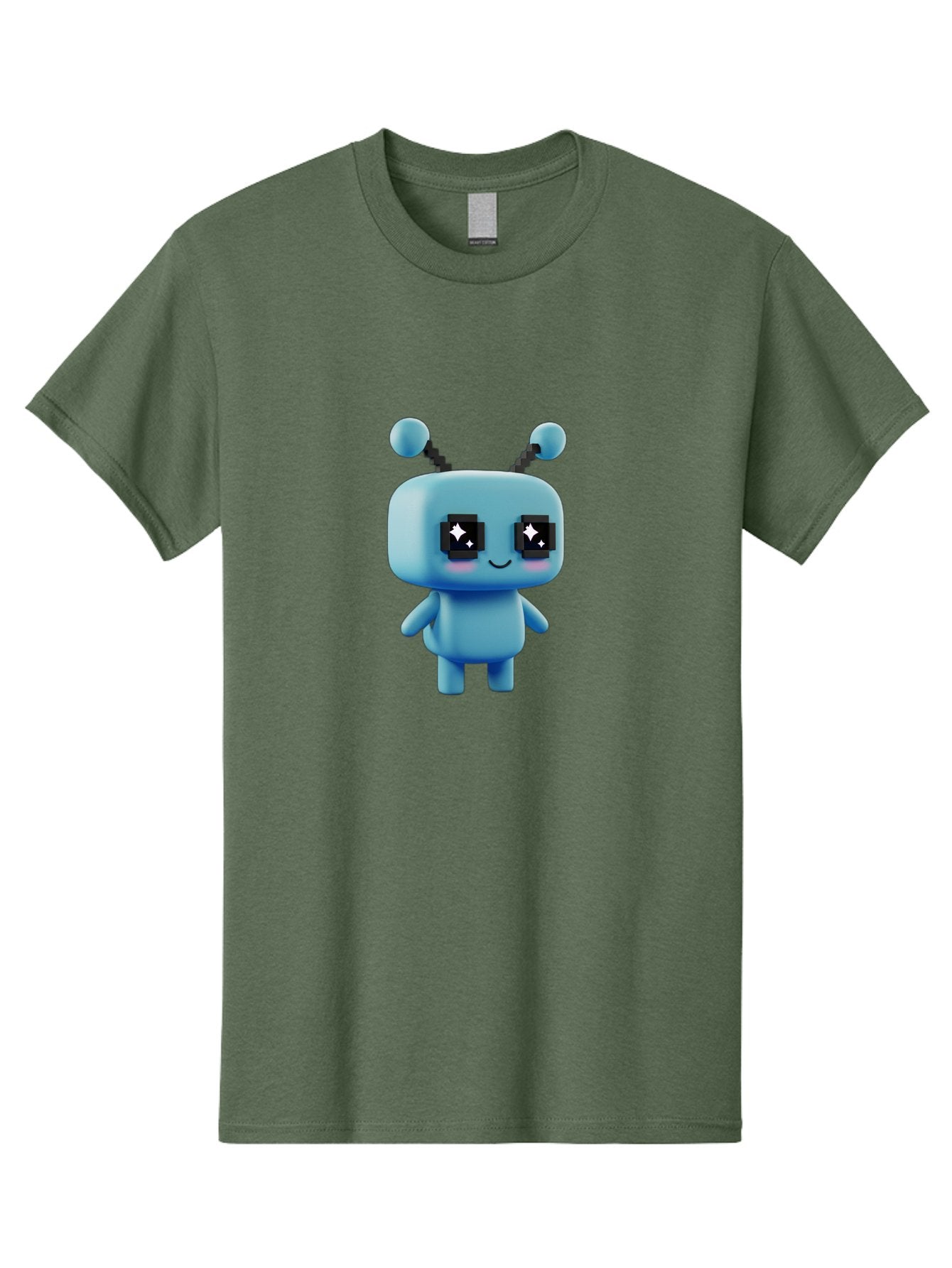 Blue-Robot Men'S Graphic Tee, 100% Cotton, Comfortable Casual Summer Wear, Machine Washable, Cartoon Robot, Digital Illustration, Blue Robot, Futuristic Character, Shiny Eyes, Friendly Demeanor, Cute Robot Design, Artificial Intelligence, Bab688