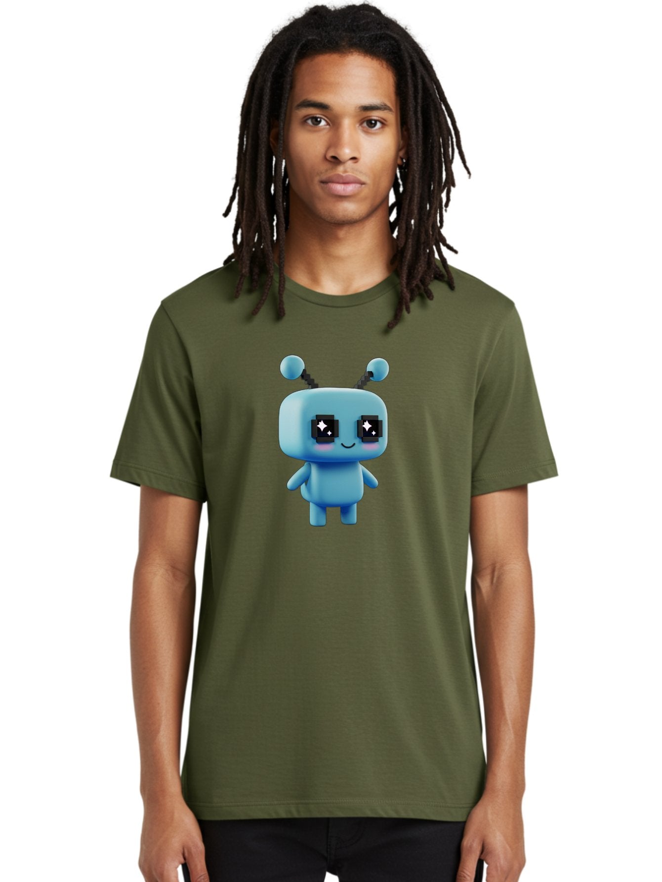 Blue-Robot Men'S Graphic Tee, 100% Cotton, Comfortable Casual Summer Wear, Machine Washable, Cartoon Robot, Digital Illustration, Blue Robot, Futuristic Character, Shiny Eyes, Friendly Demeanor, Cute Robot Design, Artificial Intelligence, Bab688 21