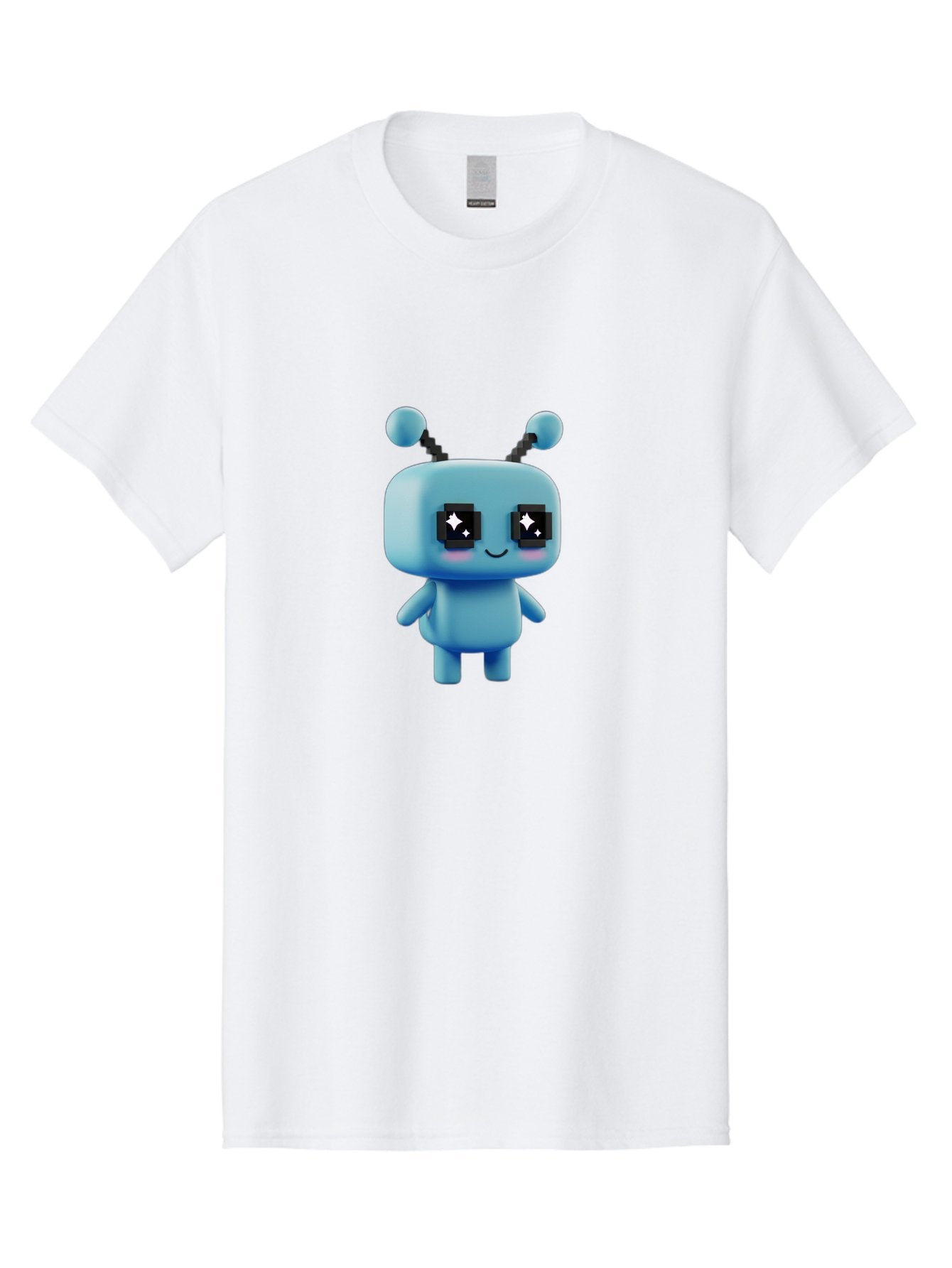 Blue-Robot Men'S Graphic Tee, 100% Cotton, Comfortable Casual Summer Wear, Machine Washable, Cartoon Robot, Digital Illustration, Blue Robot, Futuristic Character, Shiny Eyes, Friendly Demeanor, Cute Robot Design, Artificial Intelligence, Bab688 12