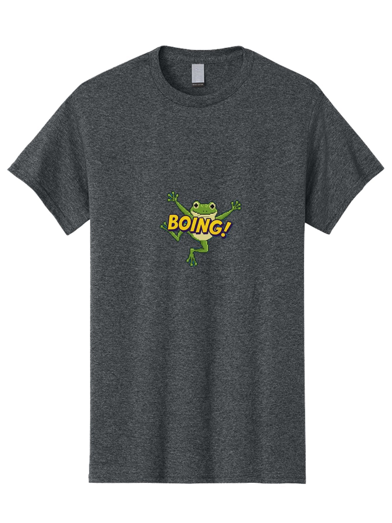 Boing-Frog-1 Men'S Graphic Tee, 100% Cotton, Comfortable Casual Summer Wear, Machine Washable, Funny Cartoon Frog, Playful Illustration, Cartoon Character, Comedic Graphic, Humorous Image, Entertaining Design, Boing! Text, Frog Jumping, Bab689