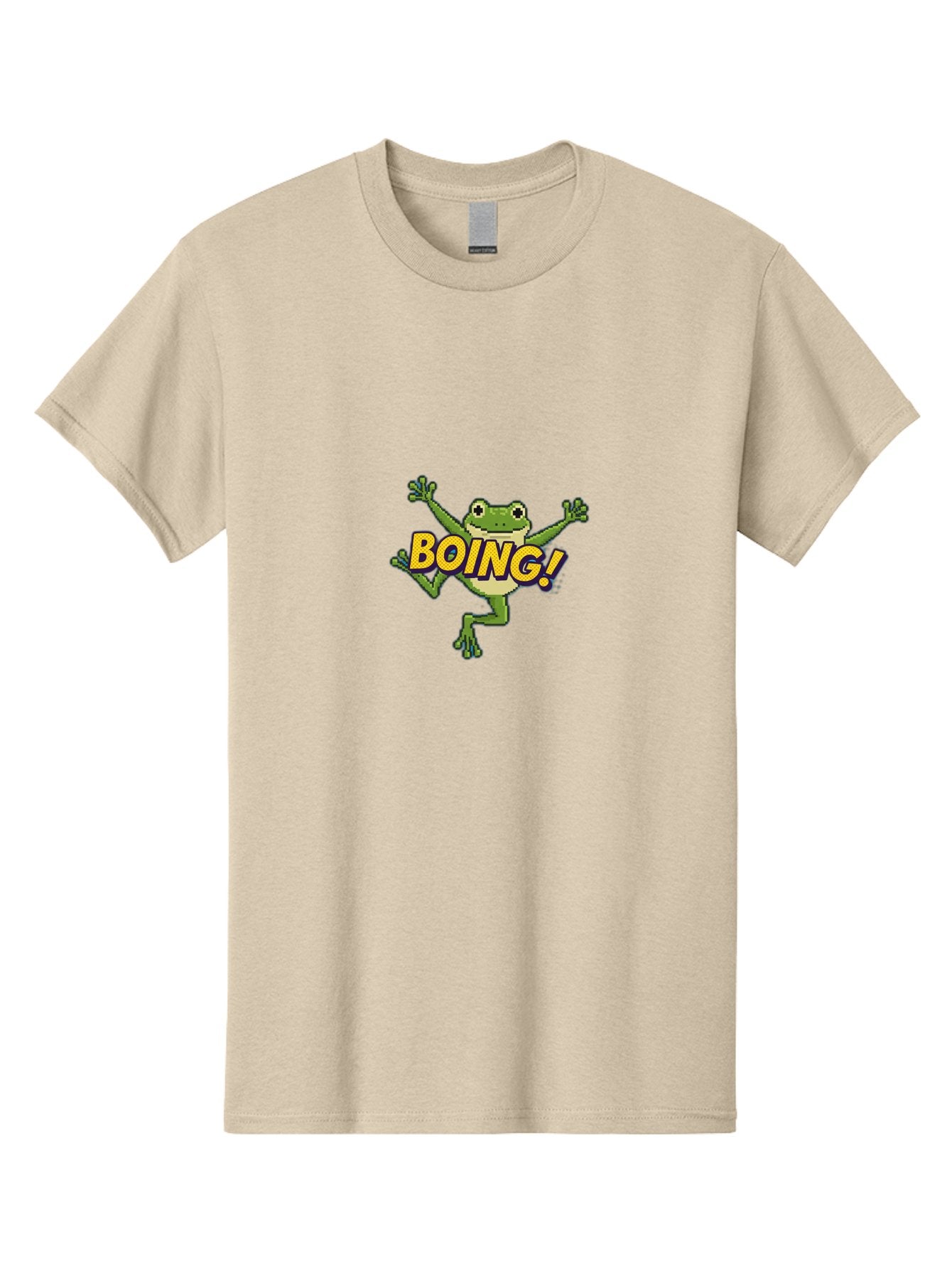 Boing-Frog-1 Men'S Graphic Tee, 100% Cotton, Comfortable Casual Summer Wear, Machine Washable, Funny Cartoon Frog, Playful Illustration, Cartoon Character, Comedic Graphic, Humorous Image, Entertaining Design, Boing! Text, Frog Jumping, Bab689 14