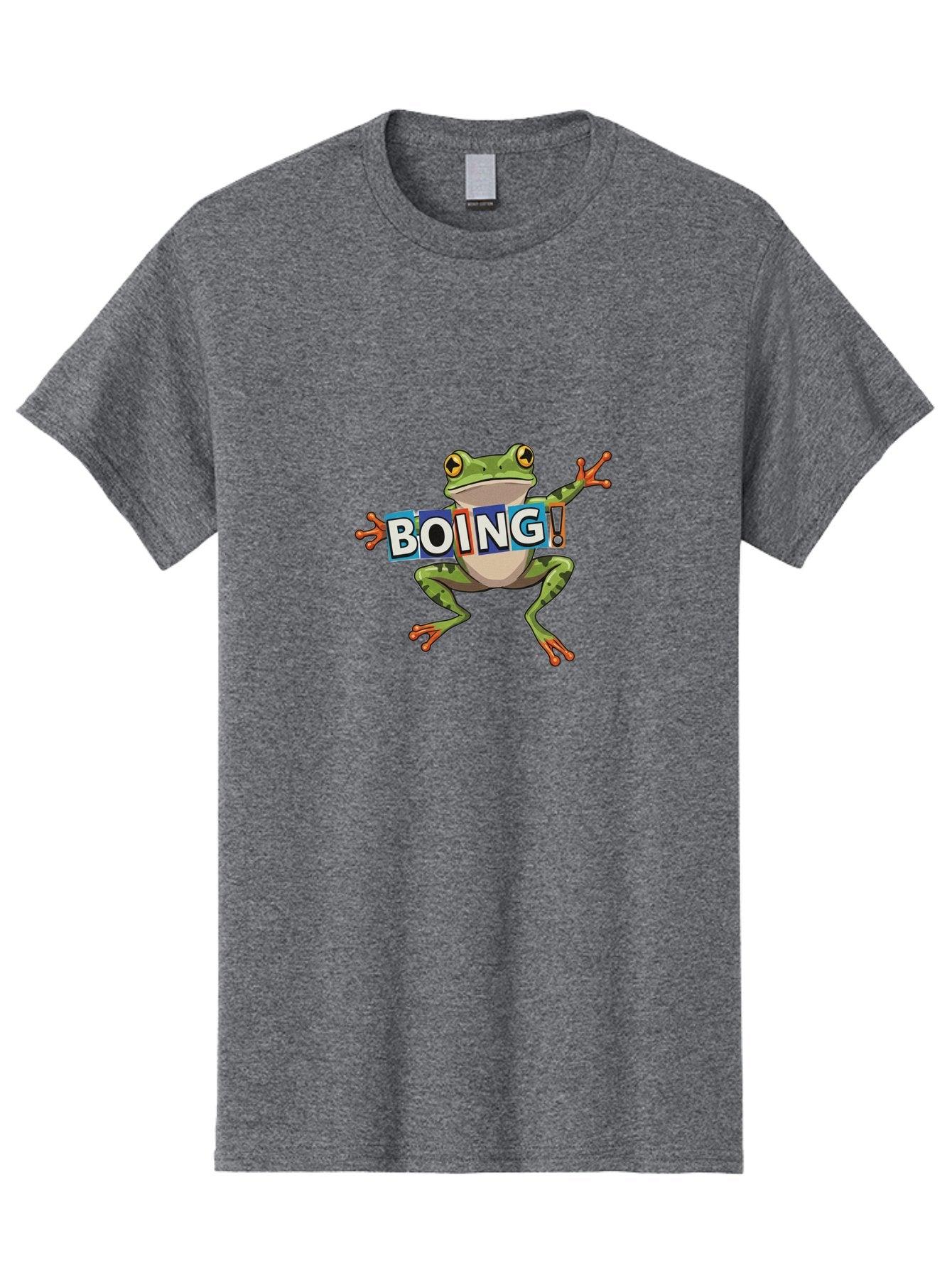 Boing-Frog-2 Men'S Graphic Tee, 100% Cotton, Comfortable Casual Summer Wear, Machine Washable, Cartoon Frog, Jumping Frog, Green Frog, Playful Animation, Comic Effect, Boing Text, Dynamic Pose, Fun Graphics, Energetic Vibe, Comic Strip Style Bab690