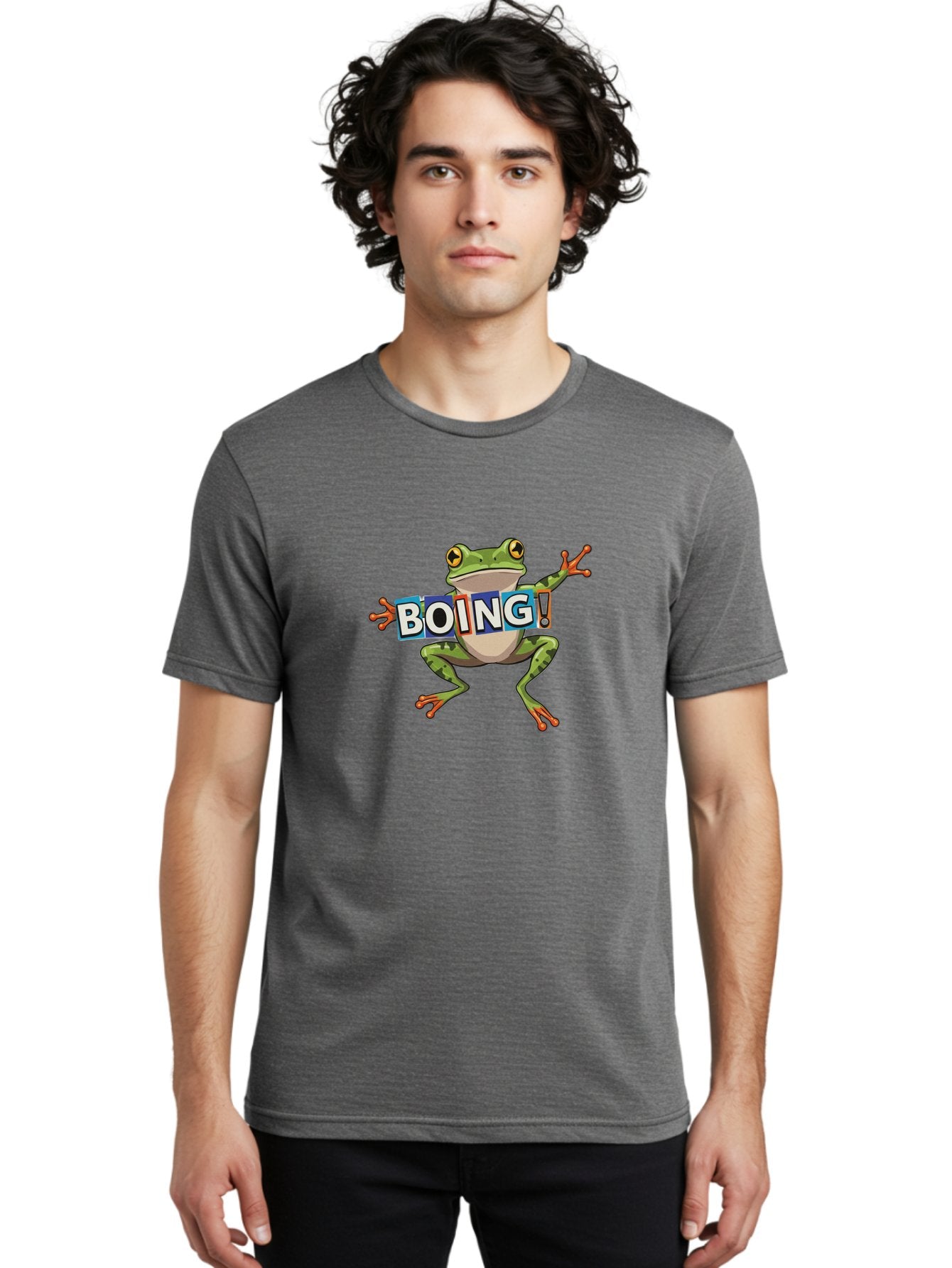 Boing-Frog-2 Men'S Graphic Tee, 100% Cotton, Comfortable Casual Summer Wear, Machine Washable, Cartoon Frog, Jumping Frog, Green Frog, Playful Animation, Comic Effect, Boing Text, Dynamic Pose, Fun Graphics, Energetic Vibe, Comic Strip Style Bab690 19