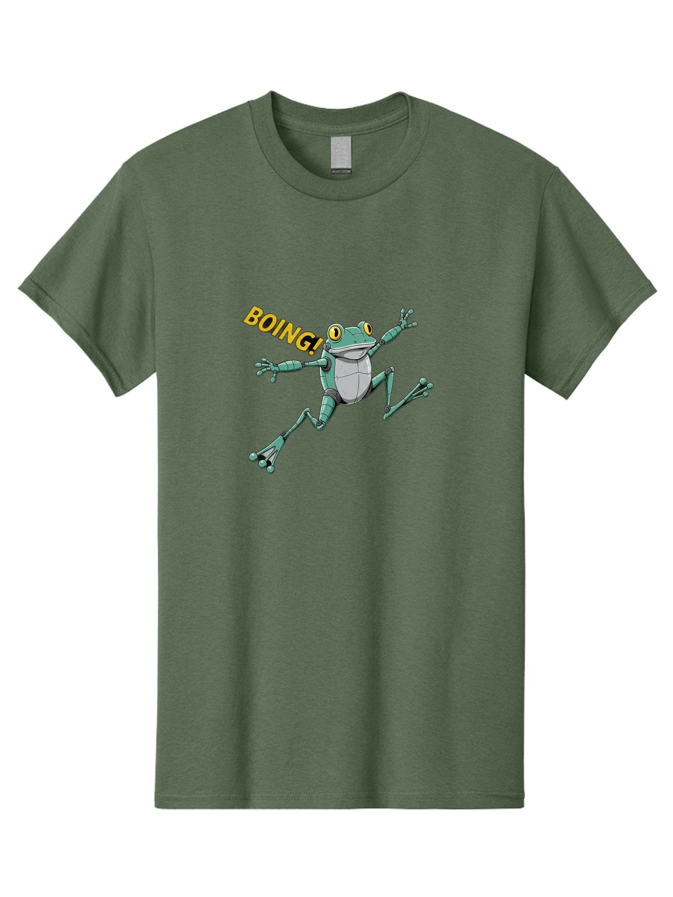 Boing-Frog-3 Men'S Graphic Tee, 100% Cotton, Comfortable Casual Summer Wear, Machine Washable, Cartoon Frog, Funny Animal, Playful Amphibian, Yellow Eyes, Jumping Motion, Comic Effect, Boing Text, Playful Vibe, Cartoon Character, Bab691 15