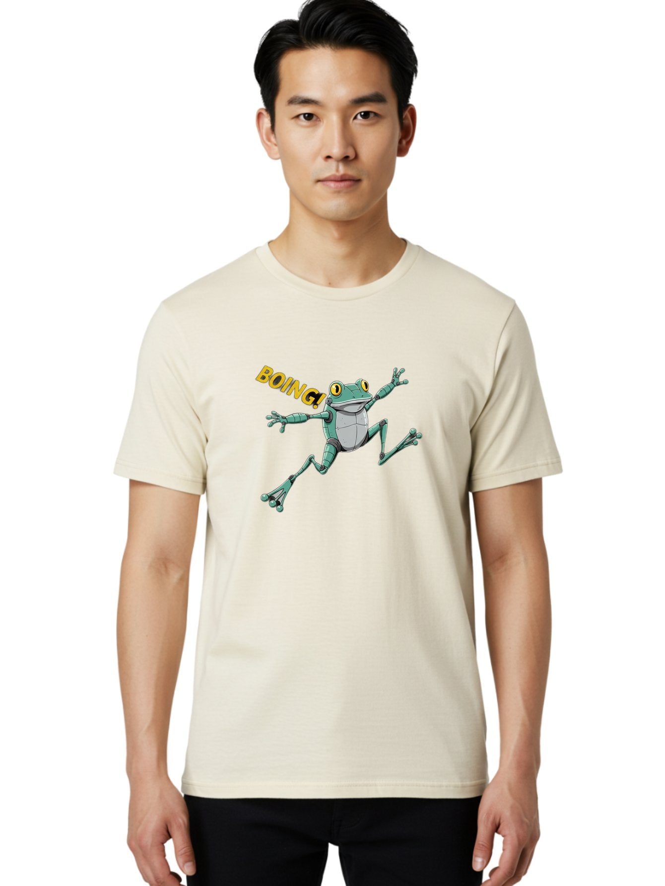 Boing-Frog-3 Men'S Graphic Tee, 100% Cotton, Comfortable Casual Summer Wear, Machine Washable, Cartoon Frog, Funny Animal, Playful Amphibian, Yellow Eyes, Jumping Motion, Comic Effect, Boing Text, Playful Vibe, Cartoon Character, Bab691 16