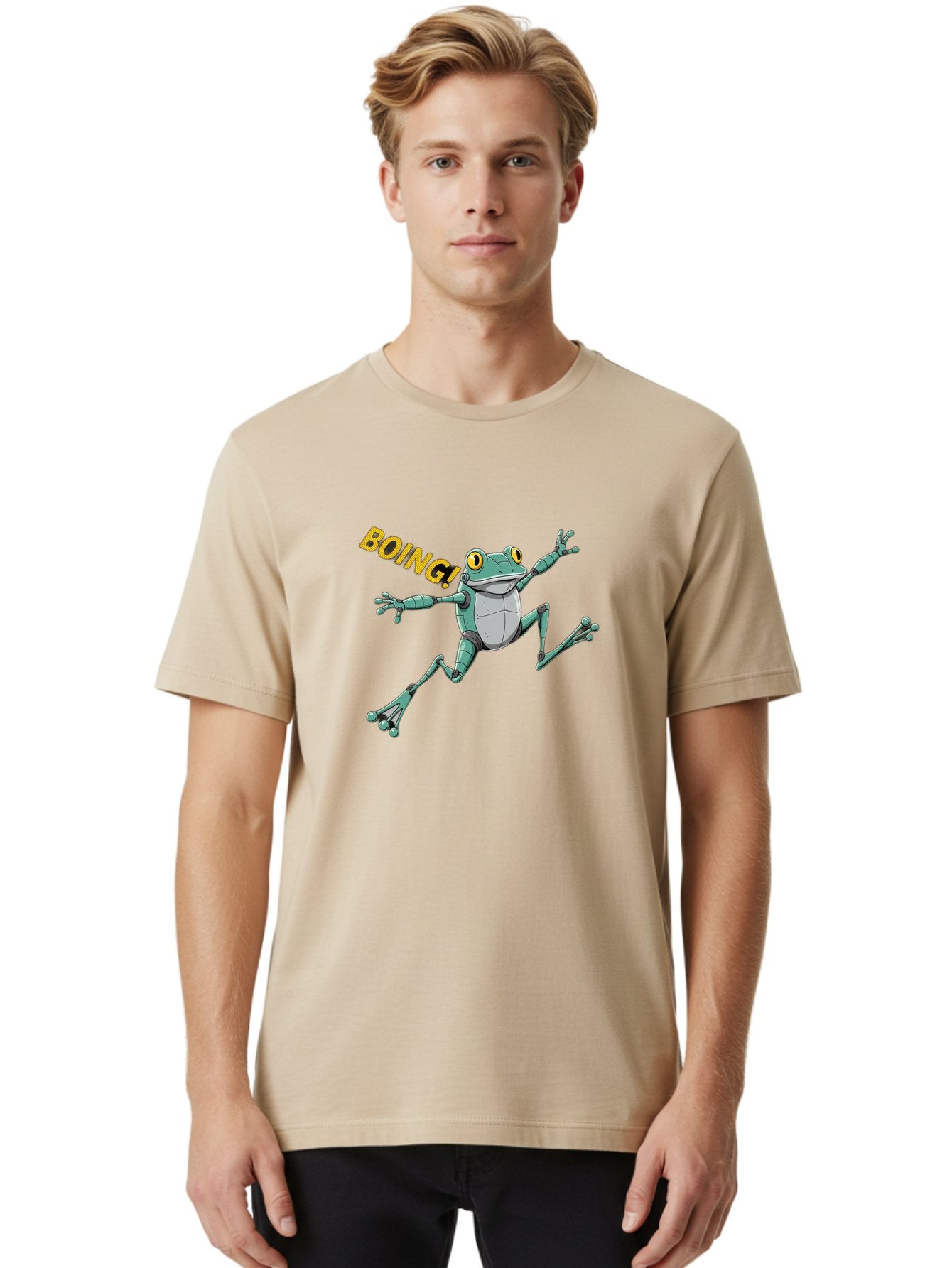 Boing-Frog-3 Men'S Graphic Tee, 100% Cotton, Comfortable Casual Summer Wear, Machine Washable, Cartoon Frog, Funny Animal, Playful Amphibian, Yellow Eyes, Jumping Motion, Comic Effect, Boing Text, Playful Vibe, Cartoon Character, Bab691 27